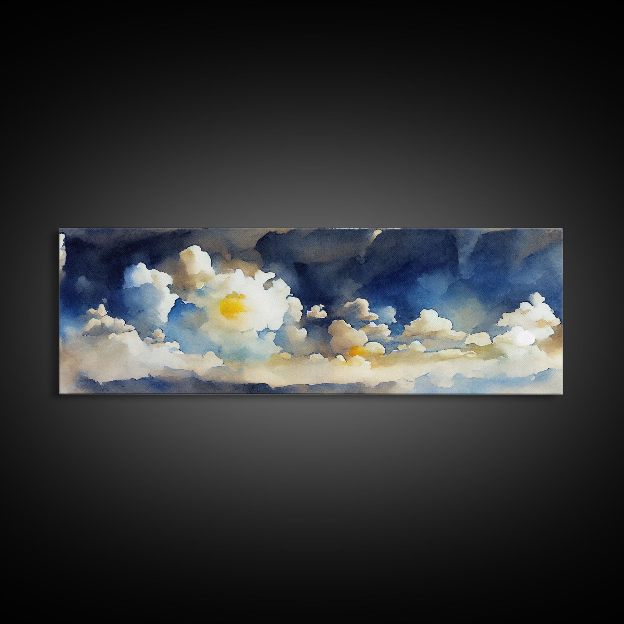 Whimsical Clouds Wall Decor, Ready To Hang Canvas Print, Panoramic, Clouds and Blue Sky, Guest Room Art, Above Bed Art