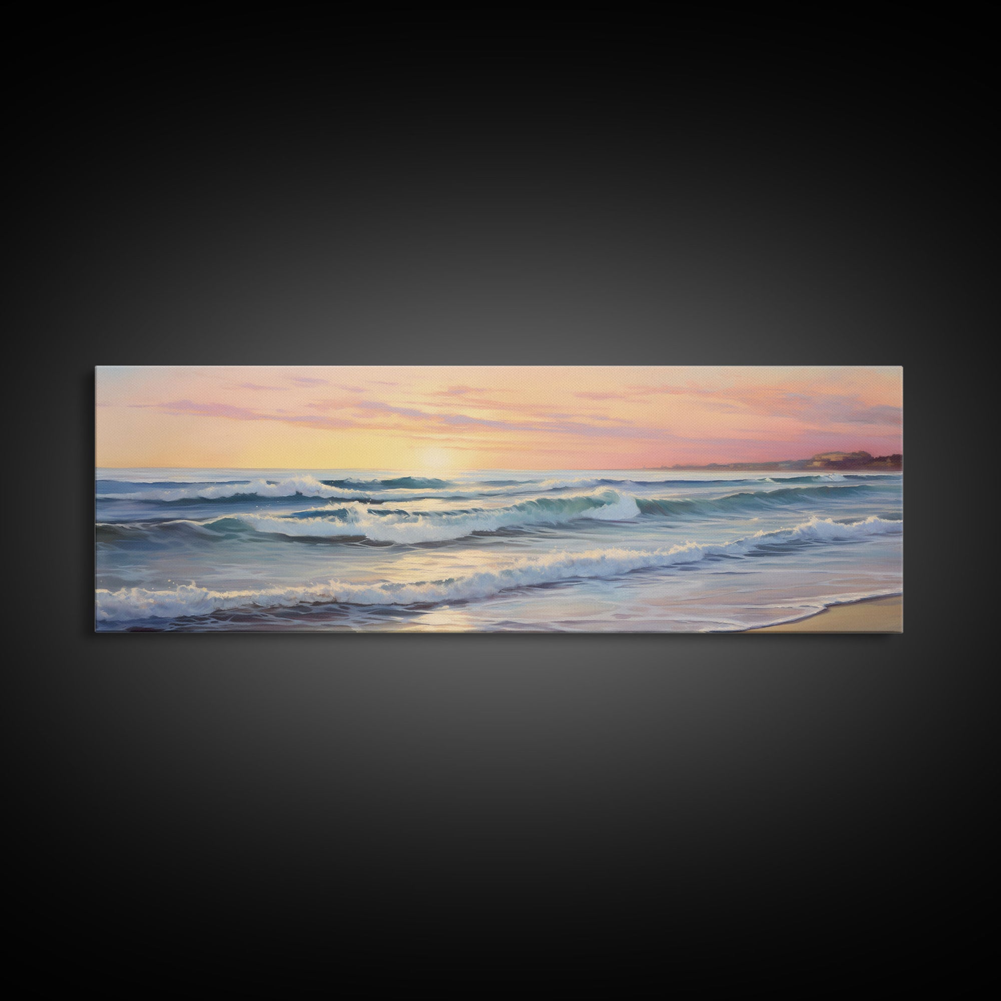 The Joy Of The Beach, Framed Canvas Print, Handmade Wall Art, Extra Large Minimalist Swimming Decor, Abstract Oil Painting, Panoramic Art