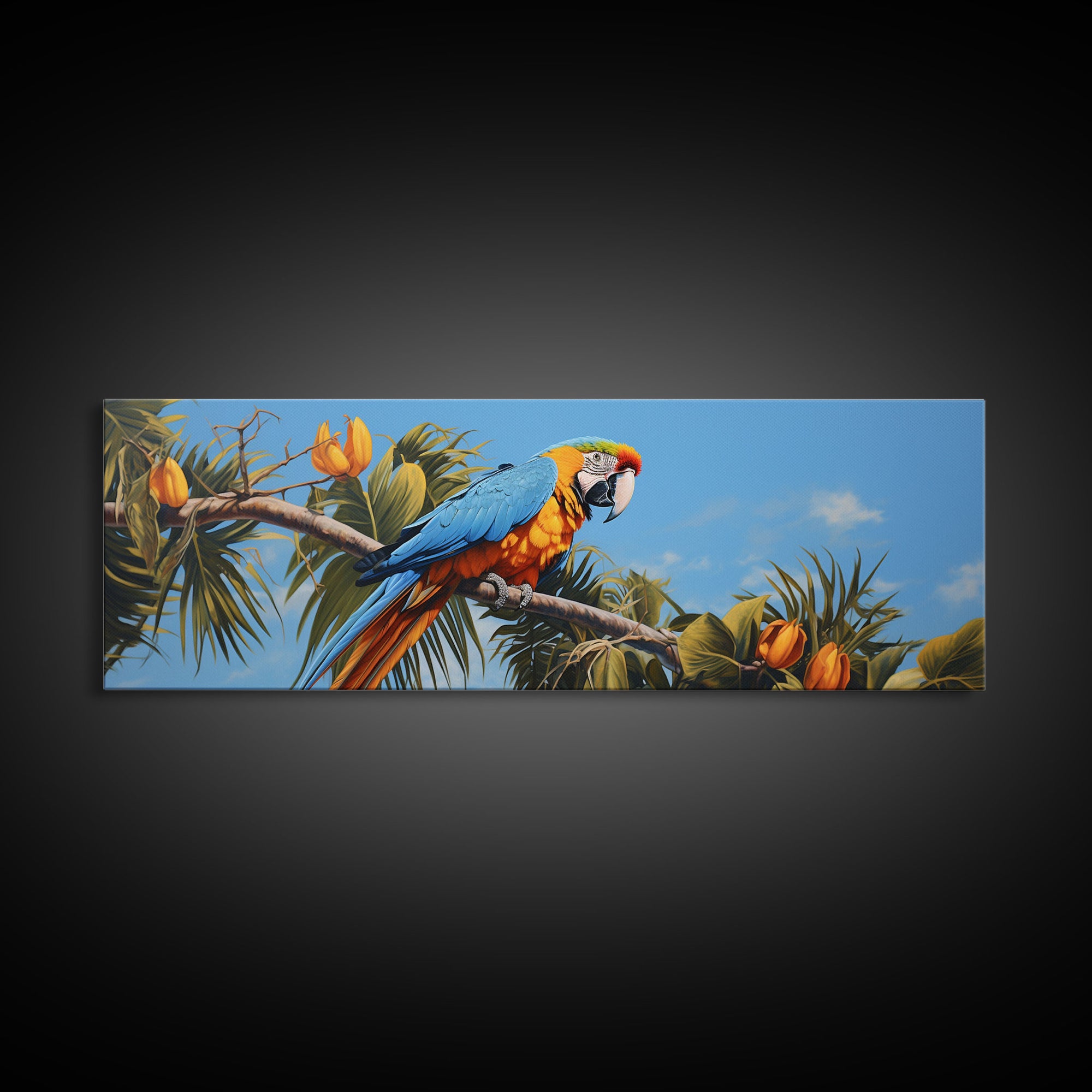 Panoramic Photo Print Of a Parrot, Framed Canvas Print, Tropical Beach Decor