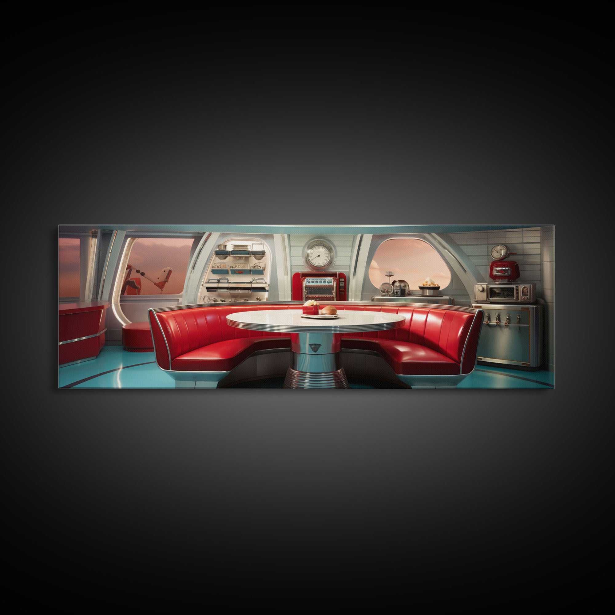 Atomic Age Scifi Style 1950s Diner Booth Wall Art, Framed Canvas Print, MCM, Midcentury Modern Wall Art, Diner Decor