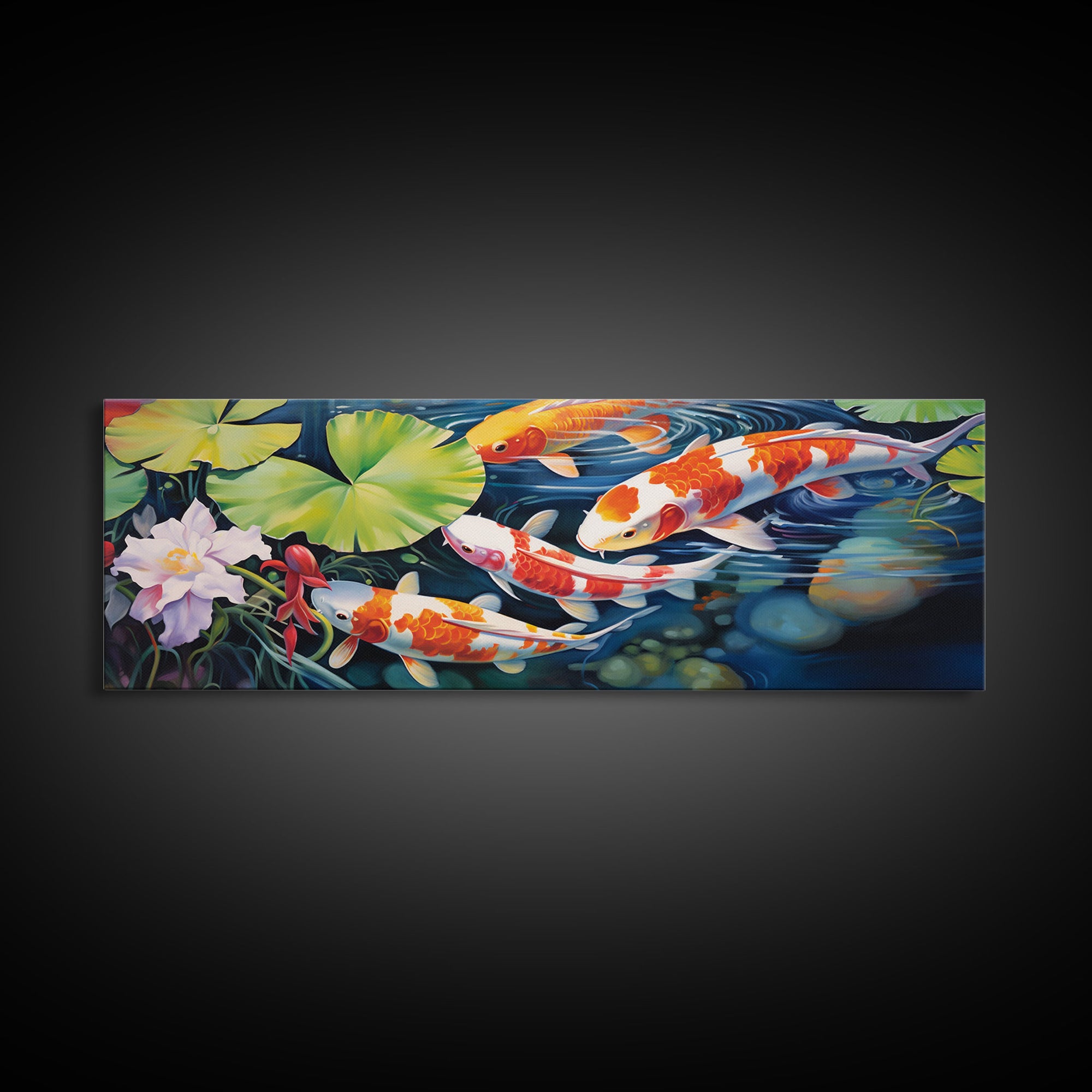 The Koi Pond Framed Canvas Print, Koi Fish Decor, Koi Fish Garden Wall Art, Koi Fish and Lilly Pads