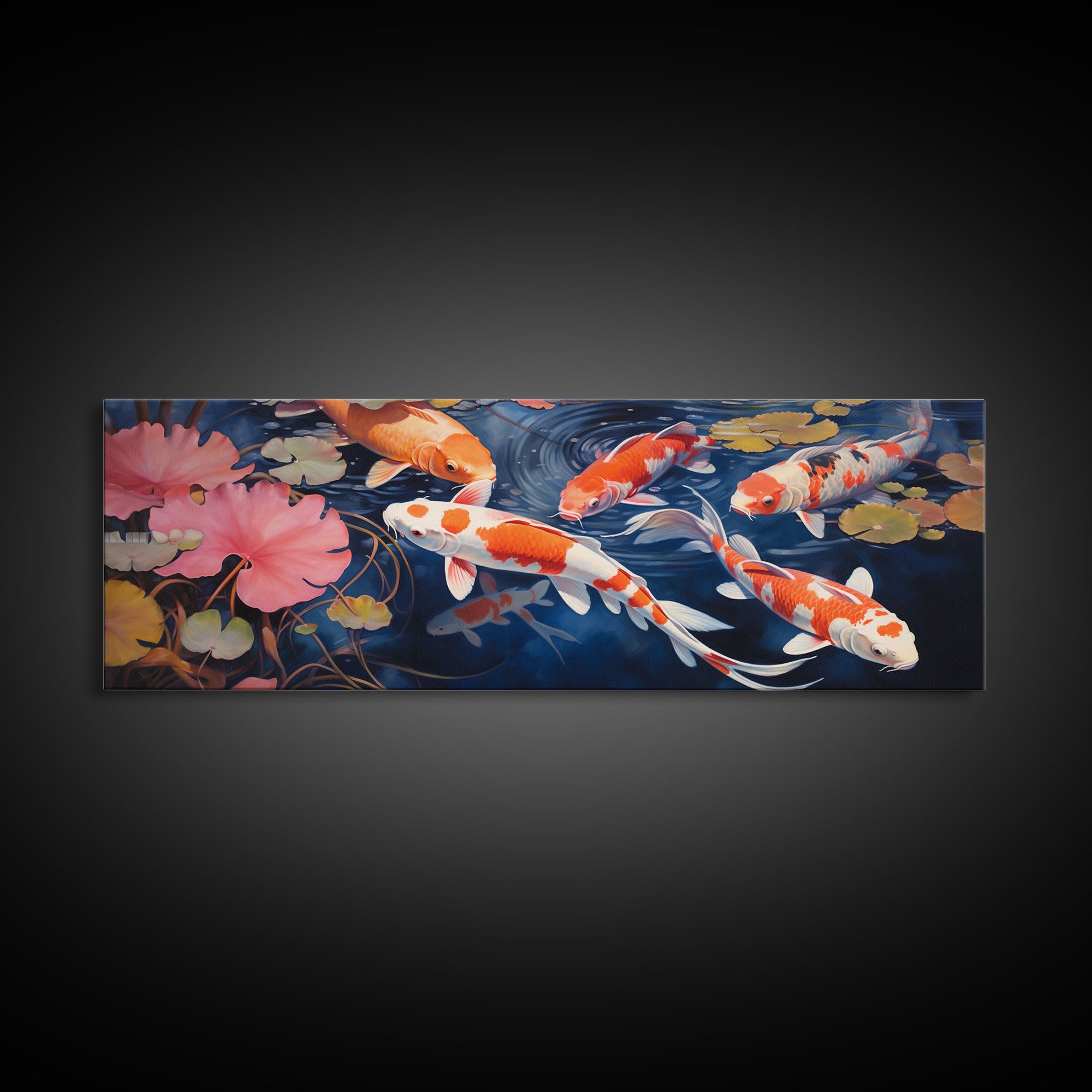 The Koi Pond Framed Canvas Print, Koi Fish Decor, Koi Fish Garden Wall Art, Koi Fish and Lilly Pads