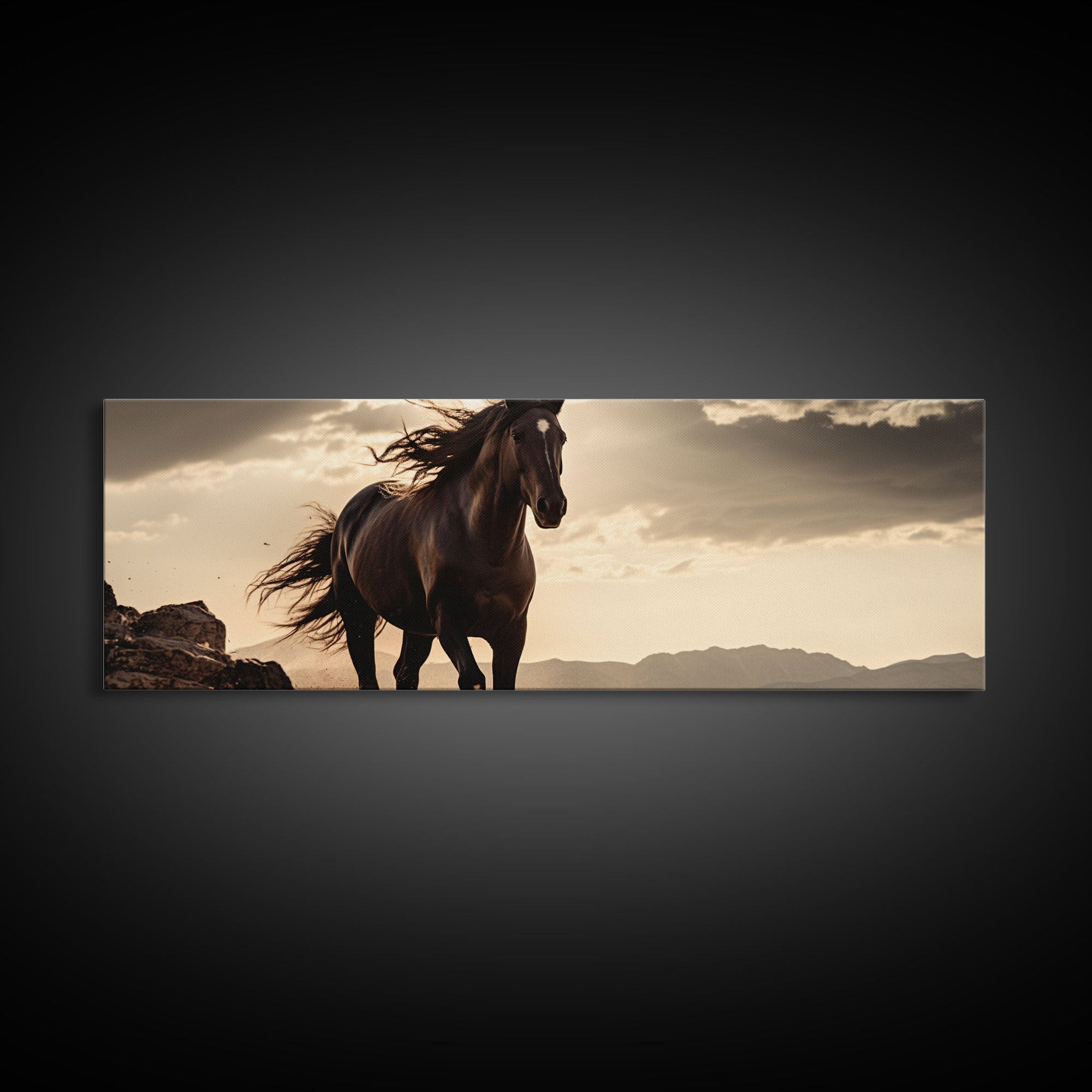 Canvas Wall Art, Horse Photography Print, Framed Canvas Print, Horse Wall Decor, Panoramic Wall Art, Large Wall Art, Rustic Decor