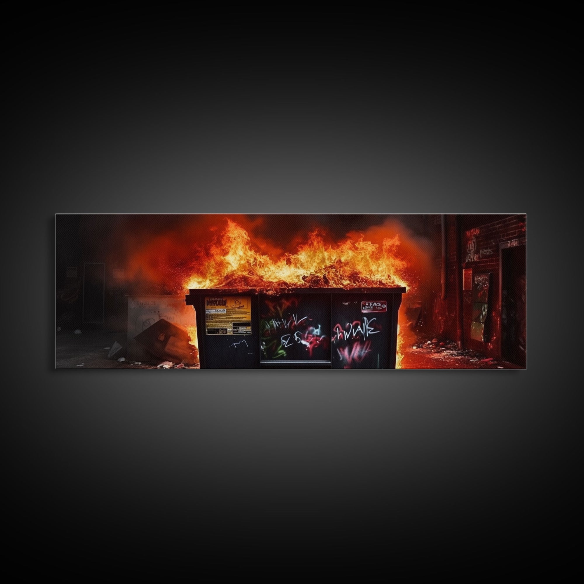 A Dumpster Fire, Panoramic Canvas Print, Wall Art, Living Room Wall Art