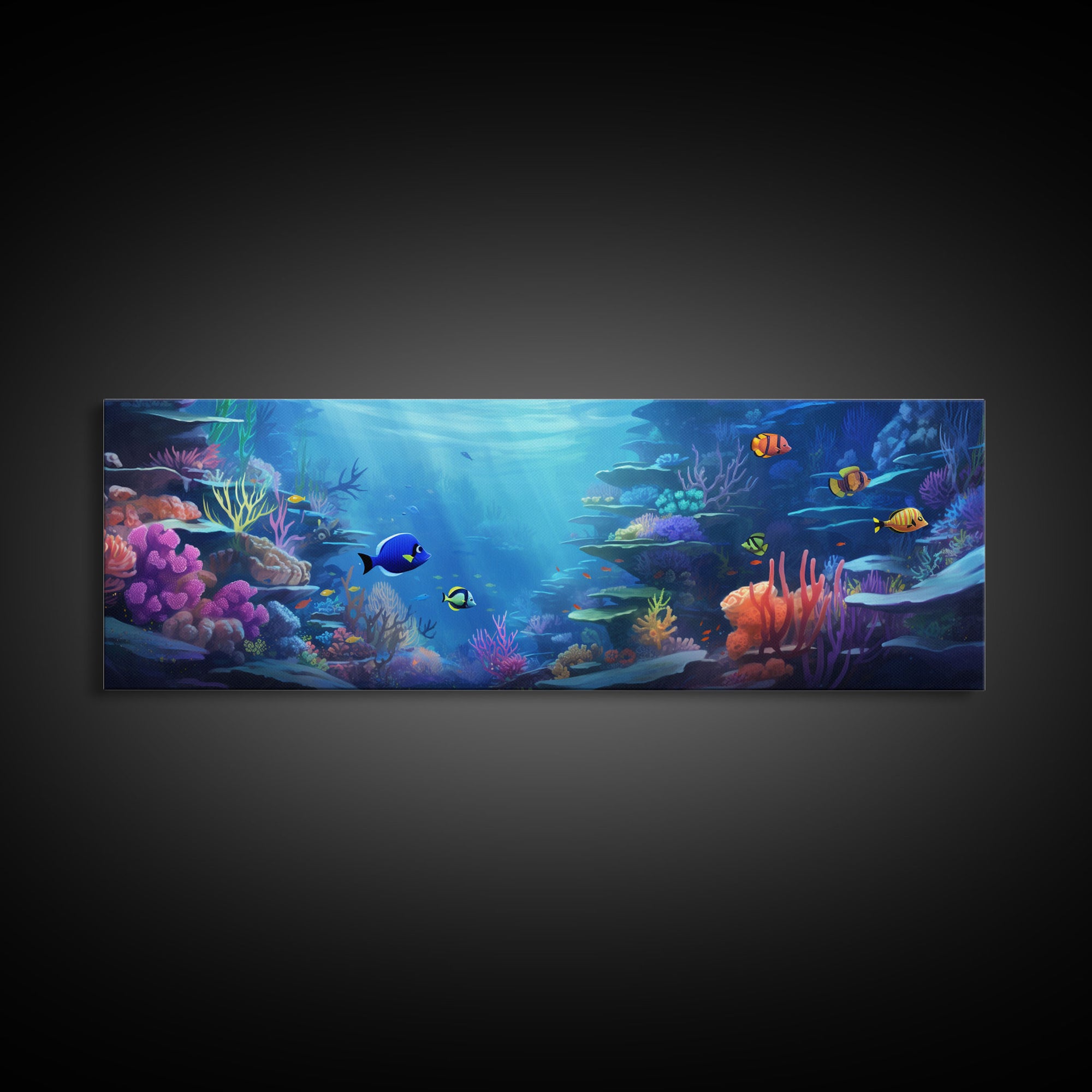 Great Barrier Reef Framed Canvas Print, Underwater Painting Art, Colorful Wall Art, Unique Gift Idea