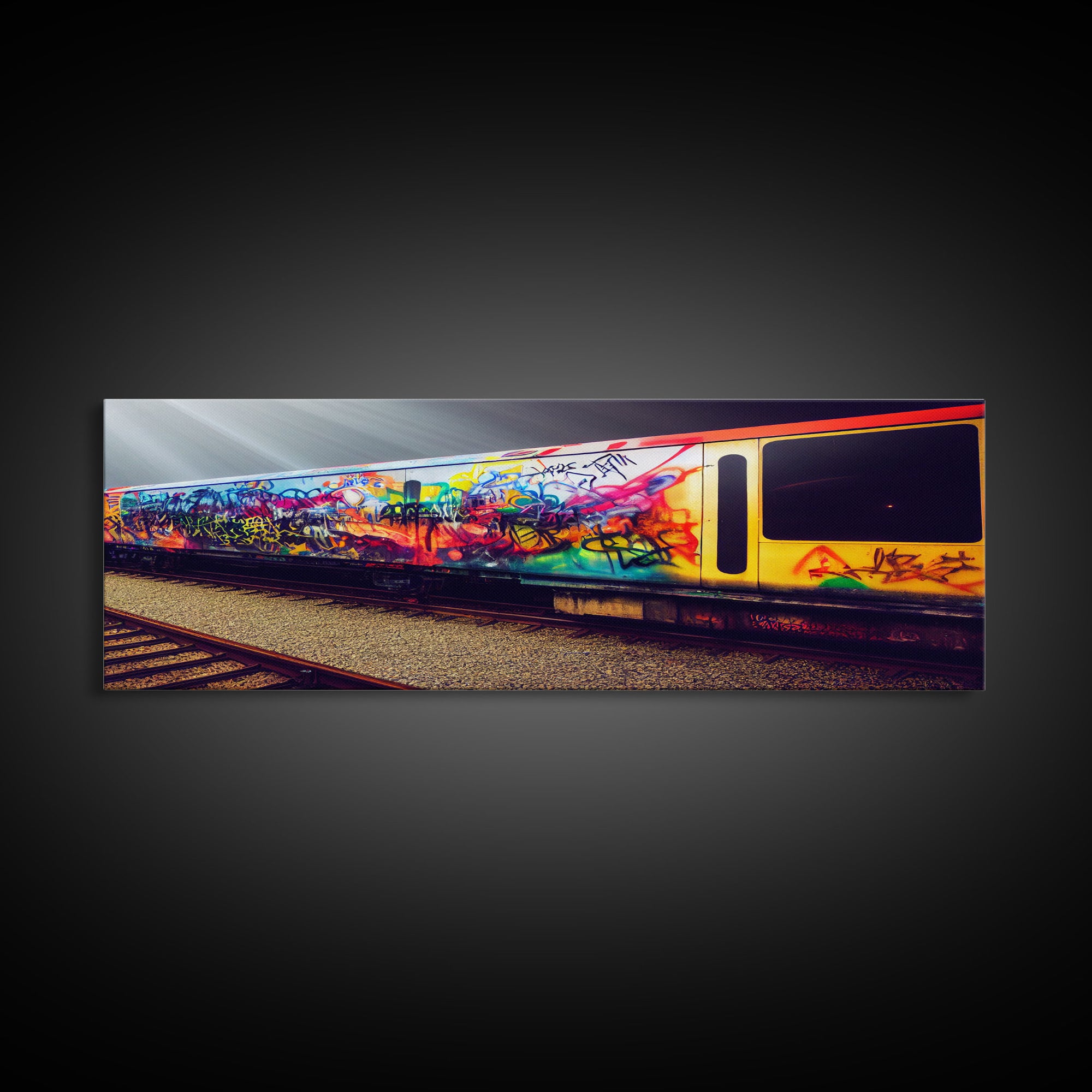 Train Box Car Graffiti Art, Extra Large Wall Art, Framed Panoramic Canvas Print, Framed Wall Decor