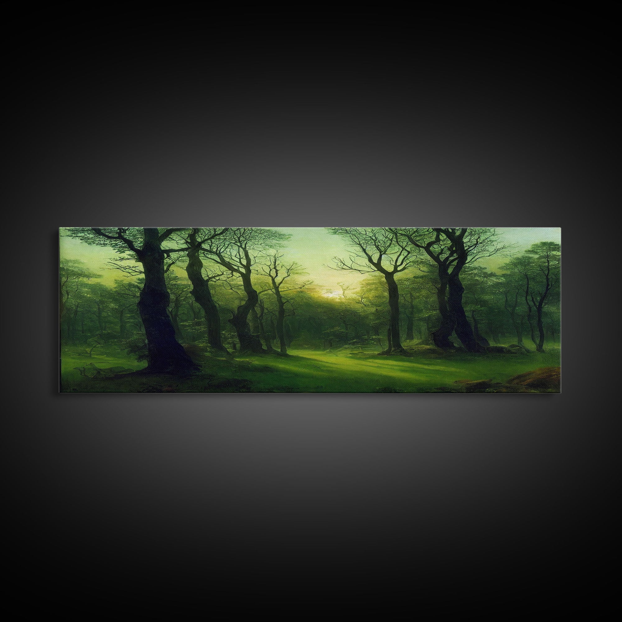 Unique Fantasy Forest Art, Extra Large Wall Art, Framed Panoramic Canvas Print, Framed Wall Art