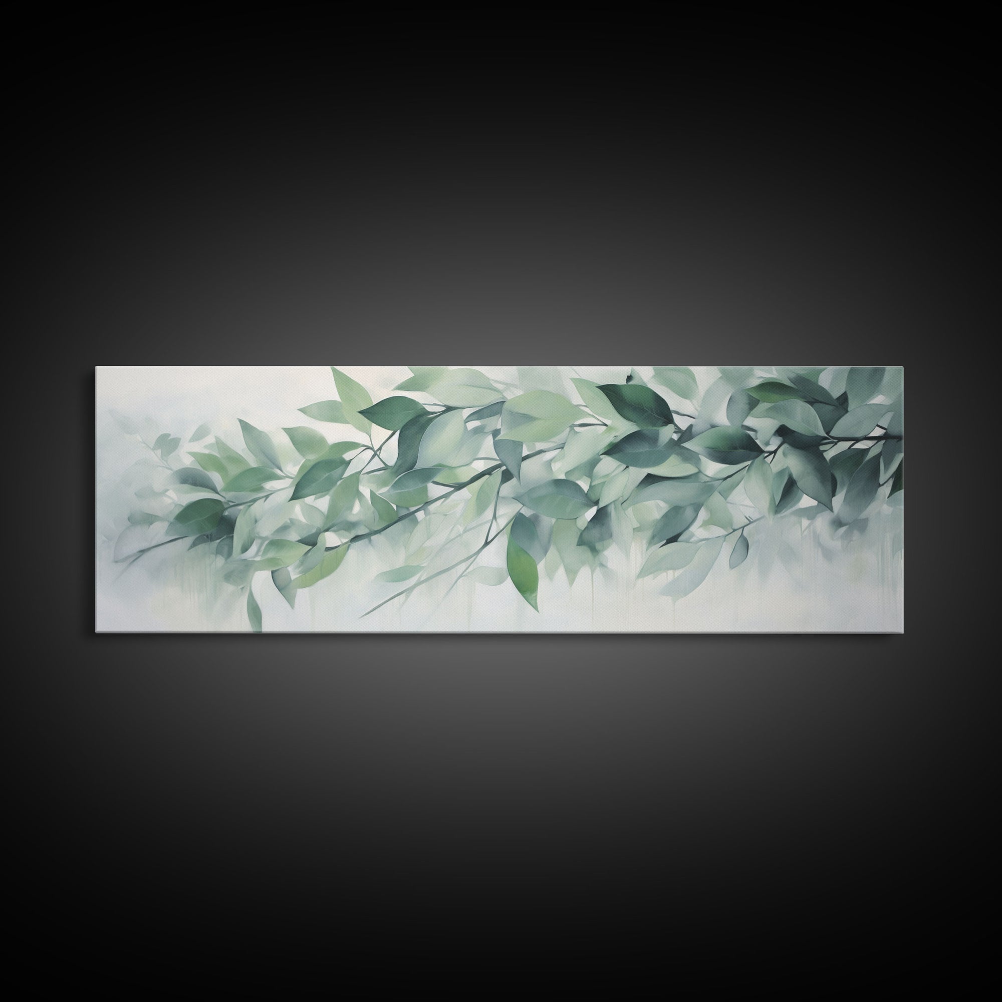 Green Botanical Oil Painting On Canvas - Eucalyptus Wall Art - Large Gallery Wrap Canvas Wall Art Prints With External Floater Frame