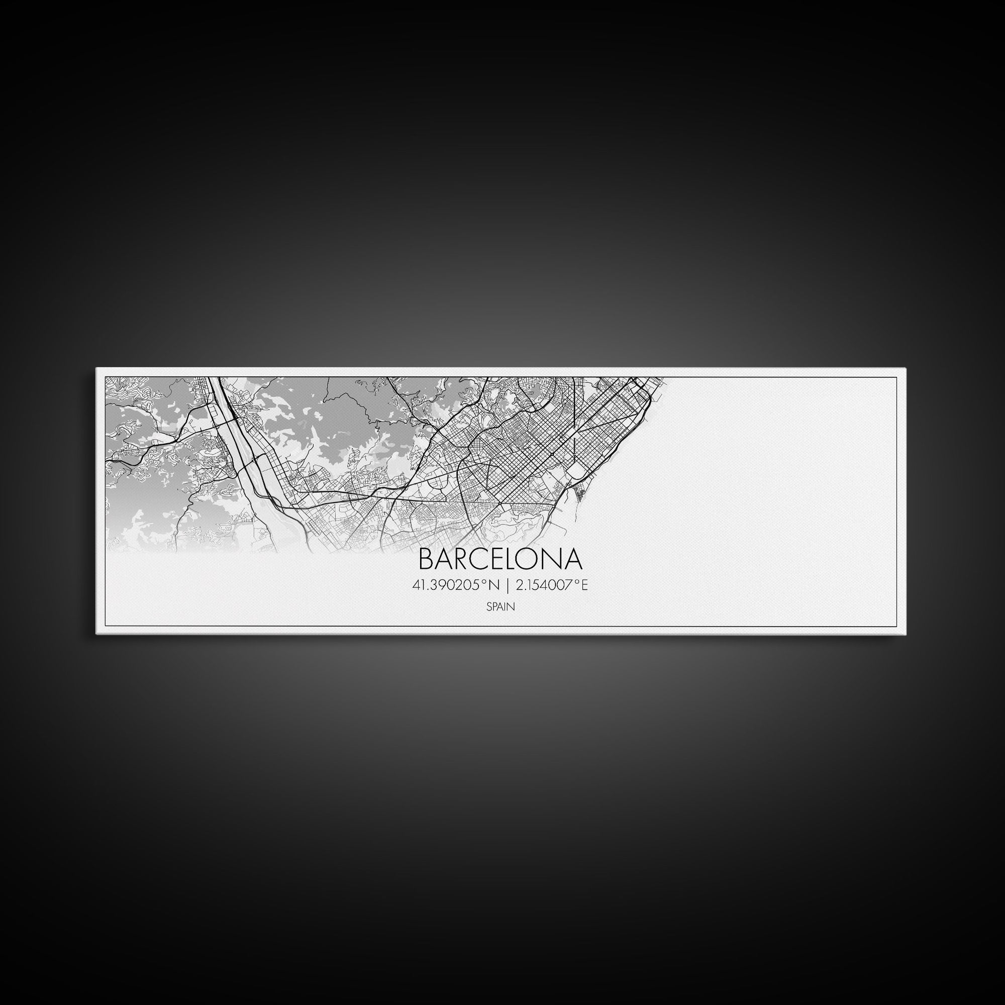 Panoramic Barcelona City Map, Spain Art, Map Print, Minimalist Wall Art, Canvas Art, Housewarming Gift, Street Map Art, Closing Gift