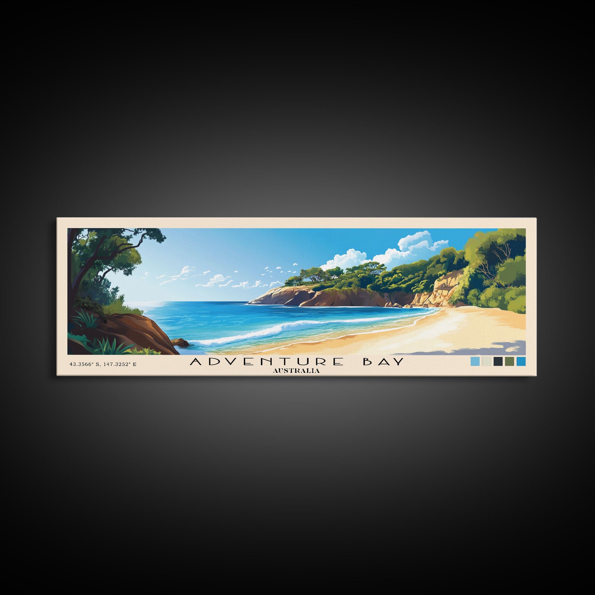 Adventure Bay, Australia Panoramic Beach Print, Vacation Gift, Australia Wall Art, Framed Canvas Print, Framed Beach Painting