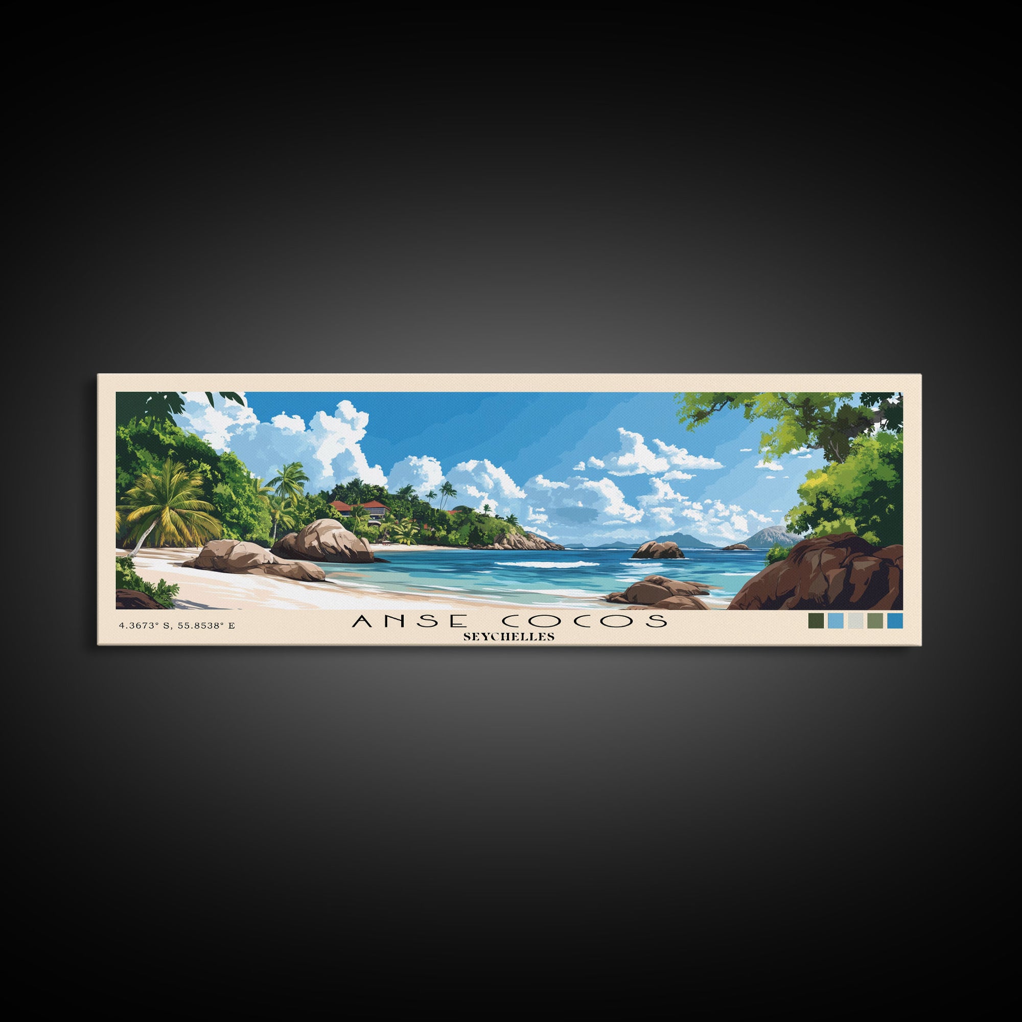 Anse Cocos, Seychelles Panoramic Beach Print, Vacation Gift, Seychelles Wall Art, Beach Painting, Beach Decor, Beach Painting