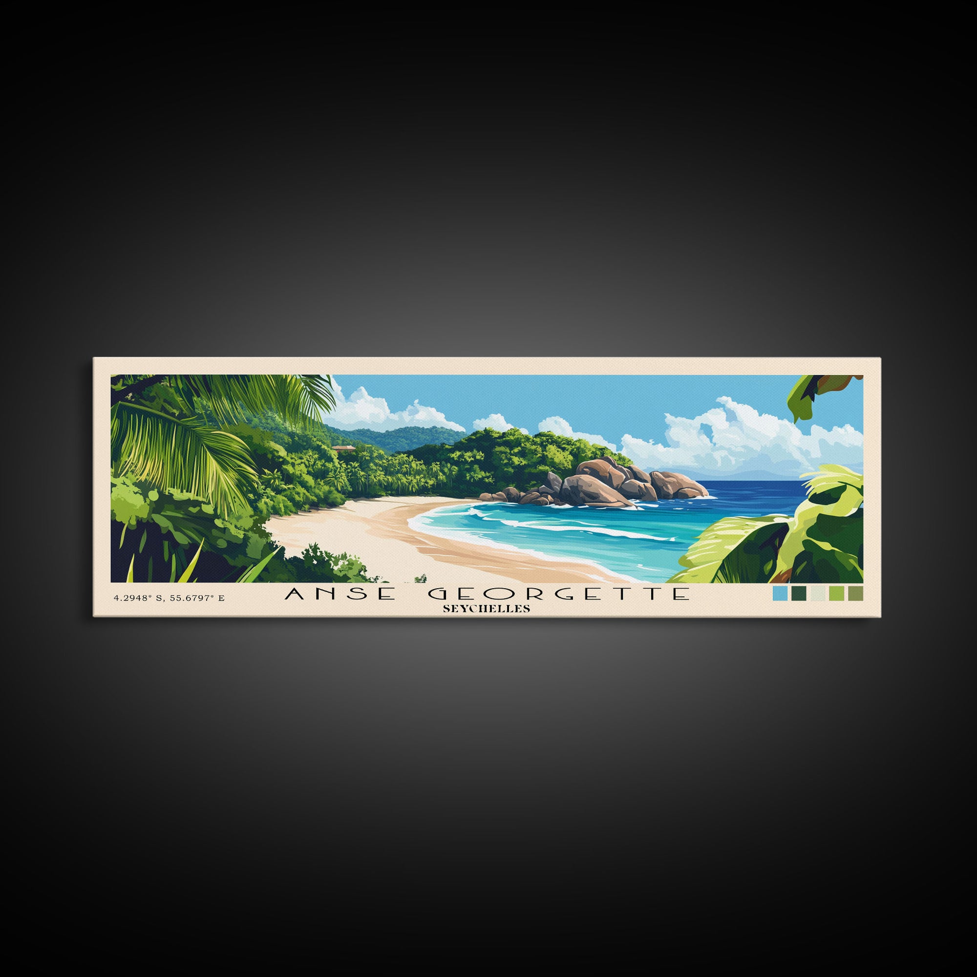 Anse Georgette, Seychelles Panoramic Beach Print, Vacation Gift, Seychelles Wall Art, Framed Canvas Print, Framed Beach Painting