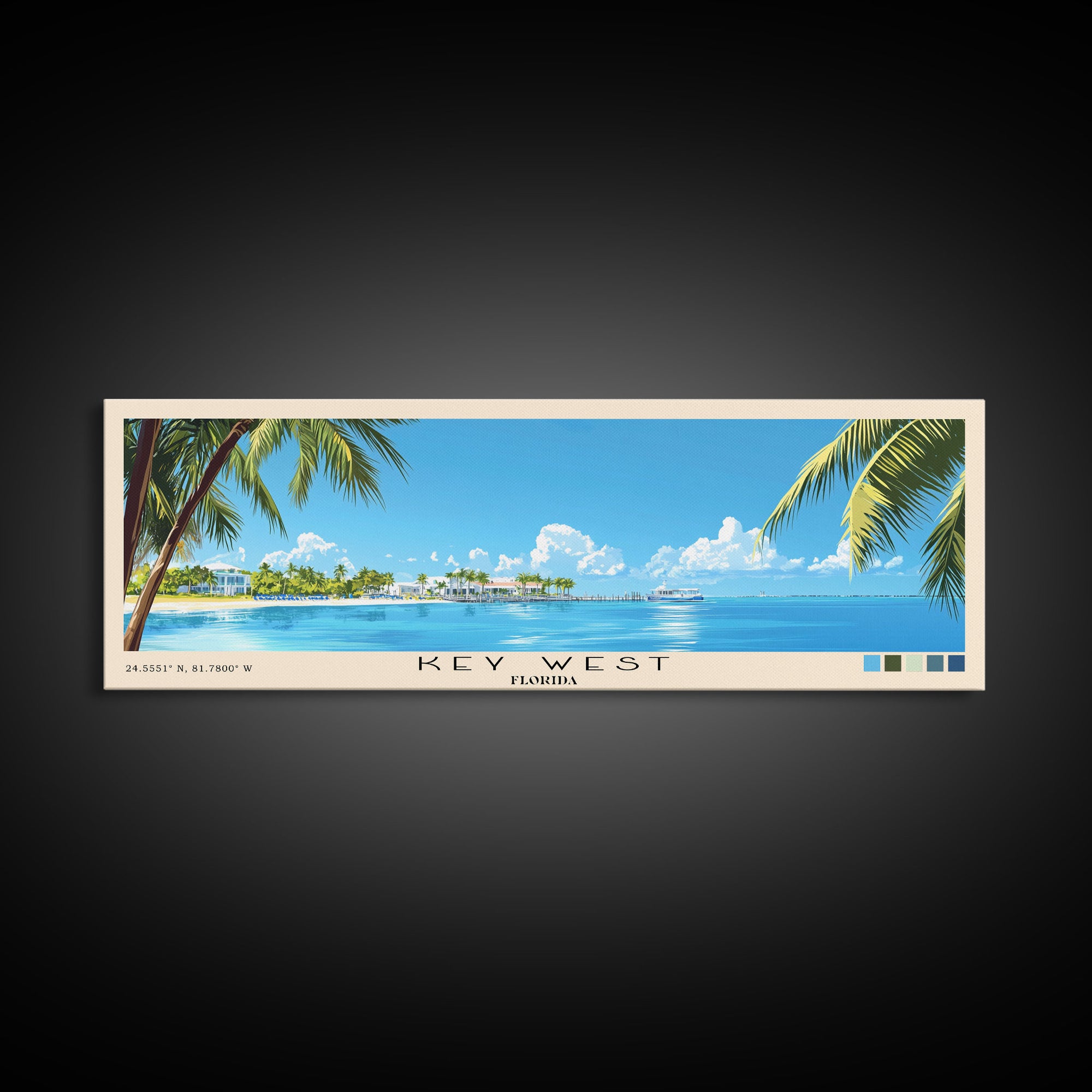 Key West, Florida Panoramic Print, Vacation Gift, Florida Wall Art, Beach Painting, Beach Decor, Beach Or Lakehouse Art