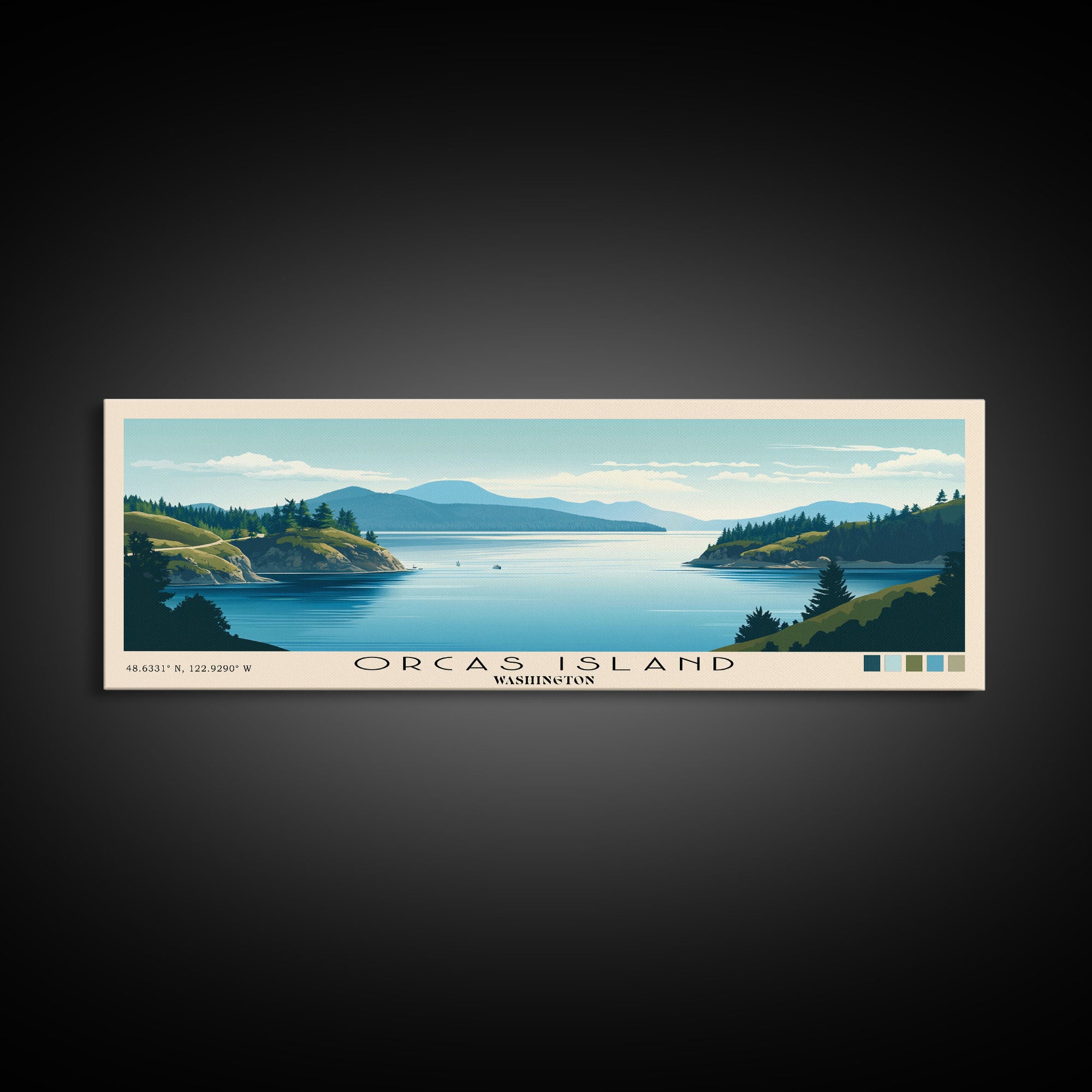 Orcas Island, Washington Panoramic Beach Print, Vacation Gift, Washington Wall Art, Framed Canvas Print, Framed Beach Painting