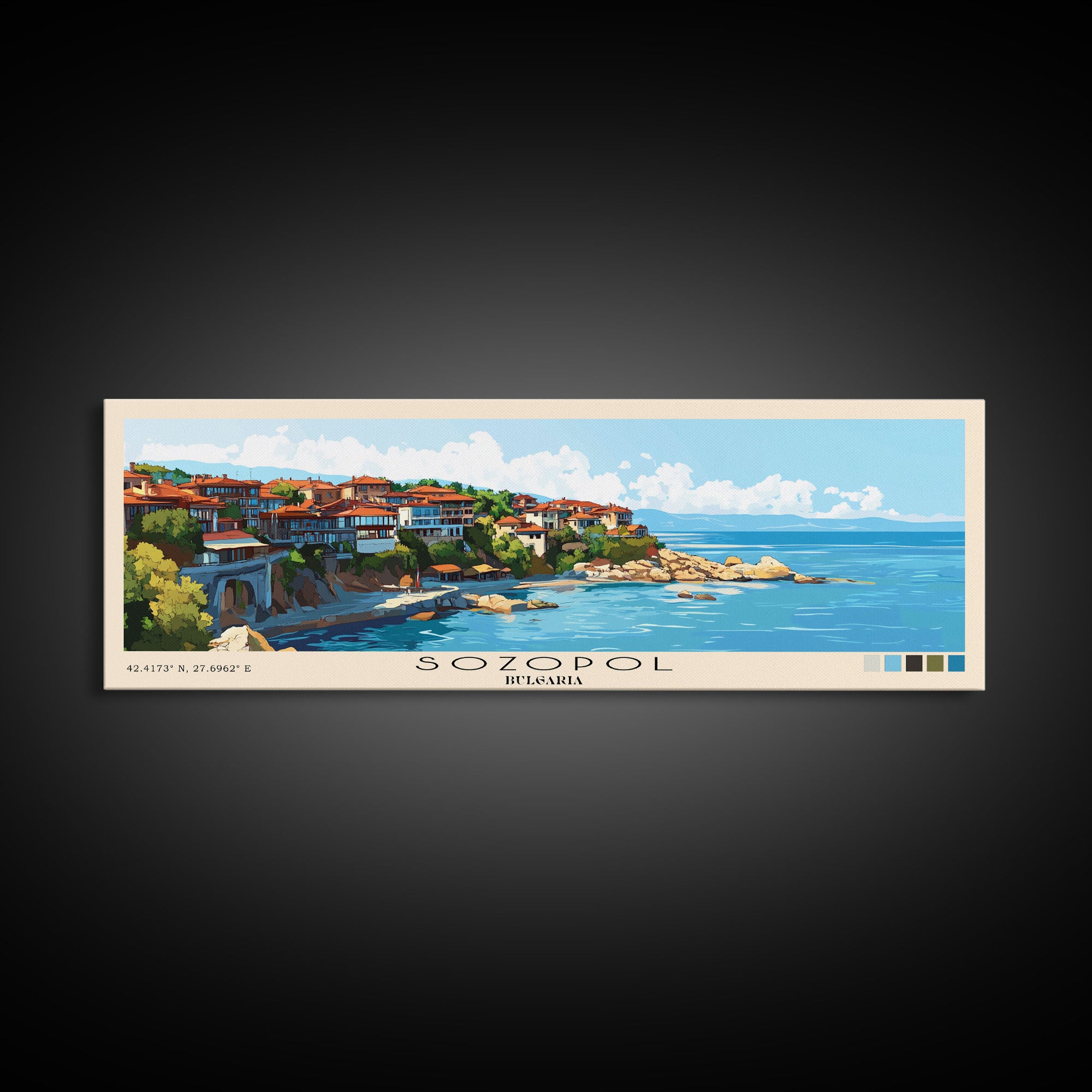 Sozopol, Bulgaria Panoramic Beach Print, Vacation Gift, Bulgaria Wall Art, Beach Painting, Beach Decor, Beach Painting