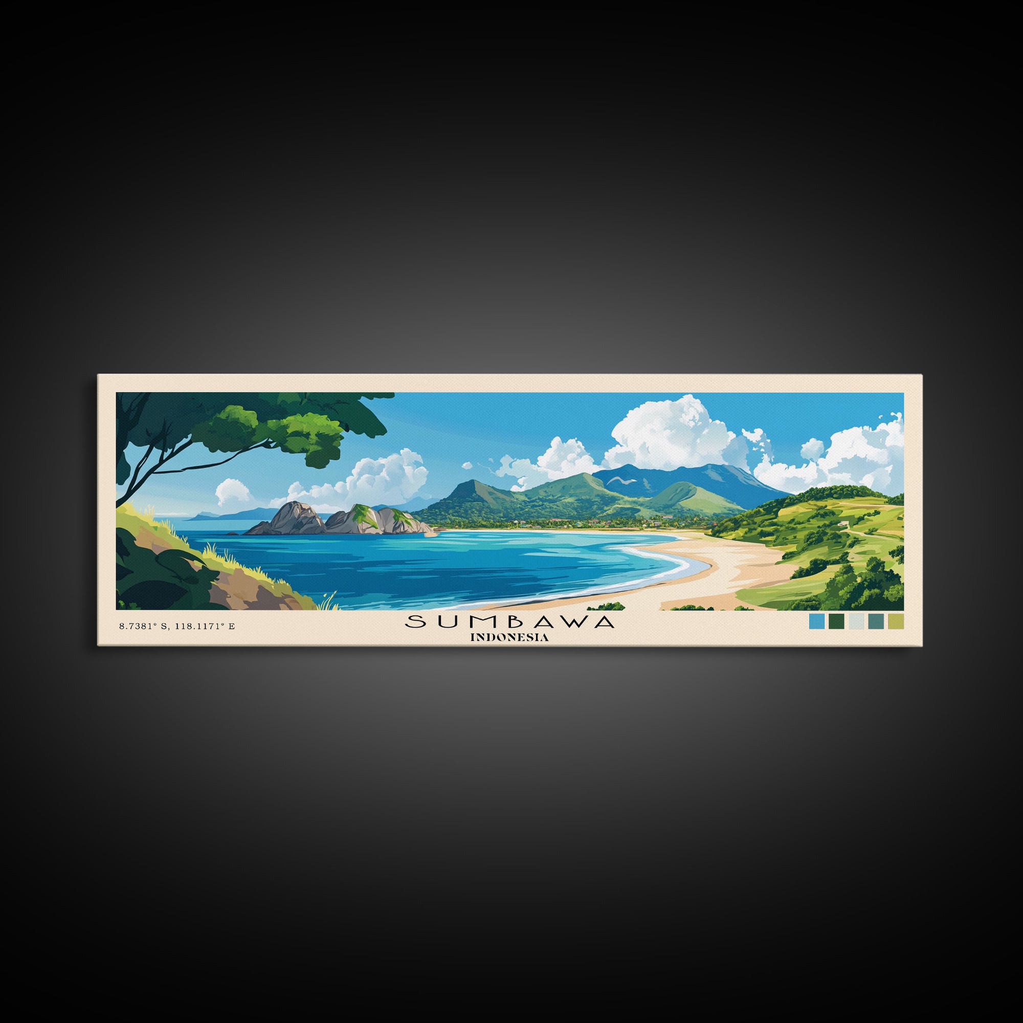 Sumbawa, Indonesia Panoramic Beach Print, Vacation Gift, Indonesia Wall Art, Beach Painting, Beach Decor, Beach Painting