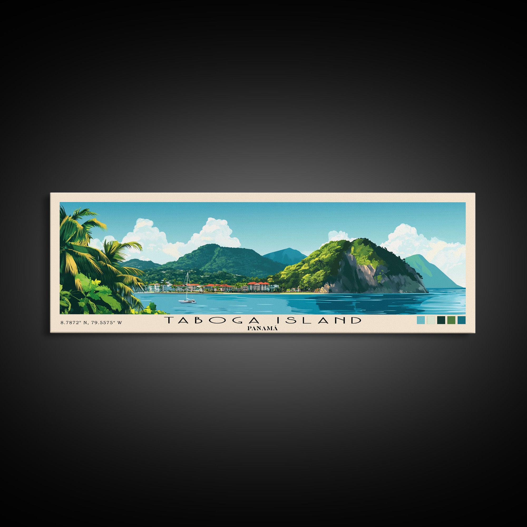 Taboga Island, Panamá Panoramic Beach Print, Vacation Gift, Panamá Wall Art, Framed Canvas Print, Framed Beach Painting