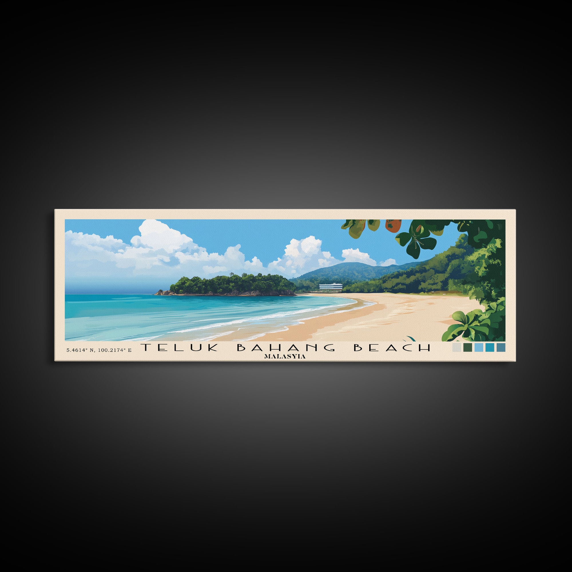 Teluk Bahang Beach, Malasyia Panoramic Print, Vacation Gift, Malasyia Wall Art, Beach Painting, Beach Decor, Large Wall Art, Wood Frame Art