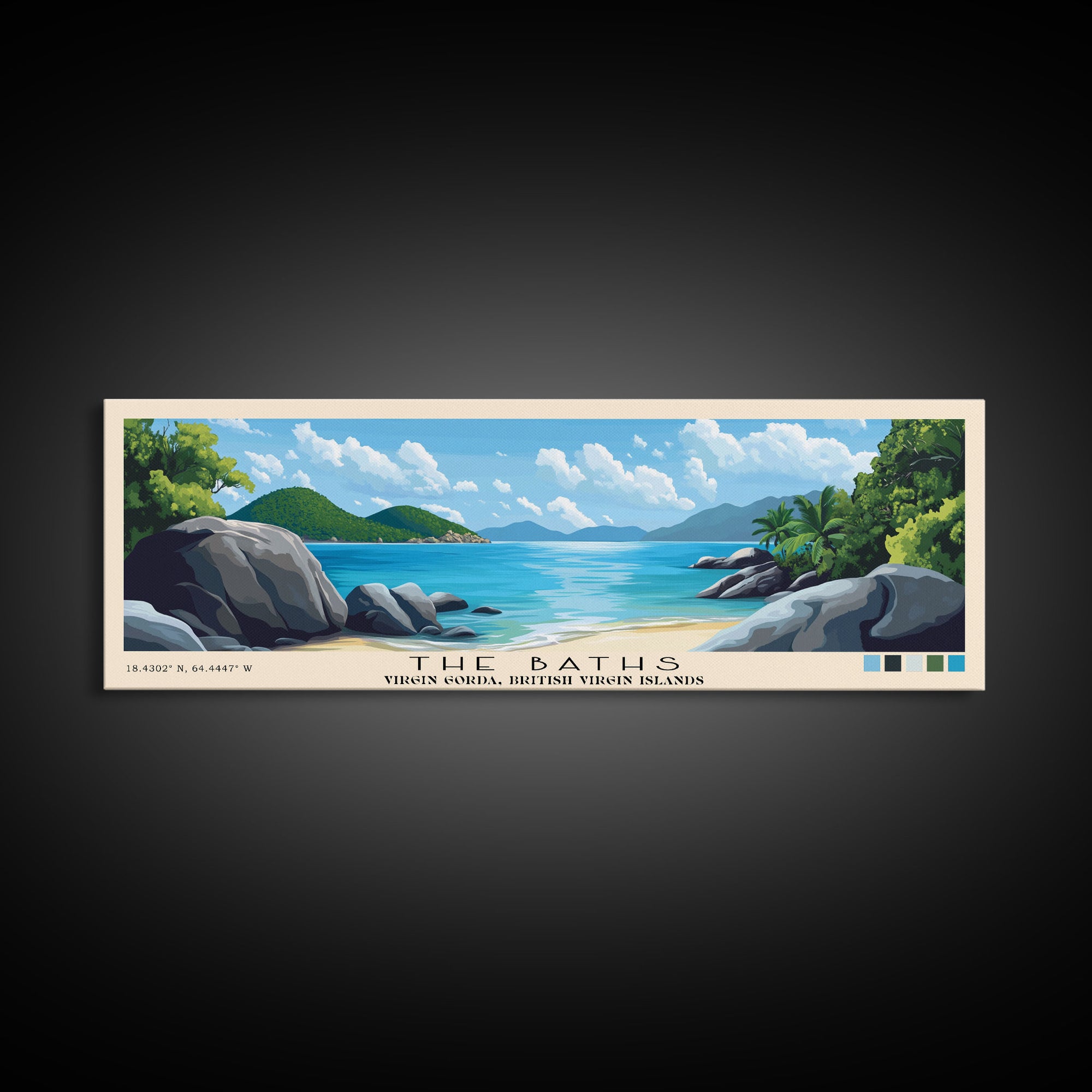 The Baths, Virgin Gorda, British Virgin Islands Panoramic Beach Print, Vacation Gift, Virgin Gorda, British Virgin Islands Wall Art, Framed Canvas Print, Framed Beach Painting