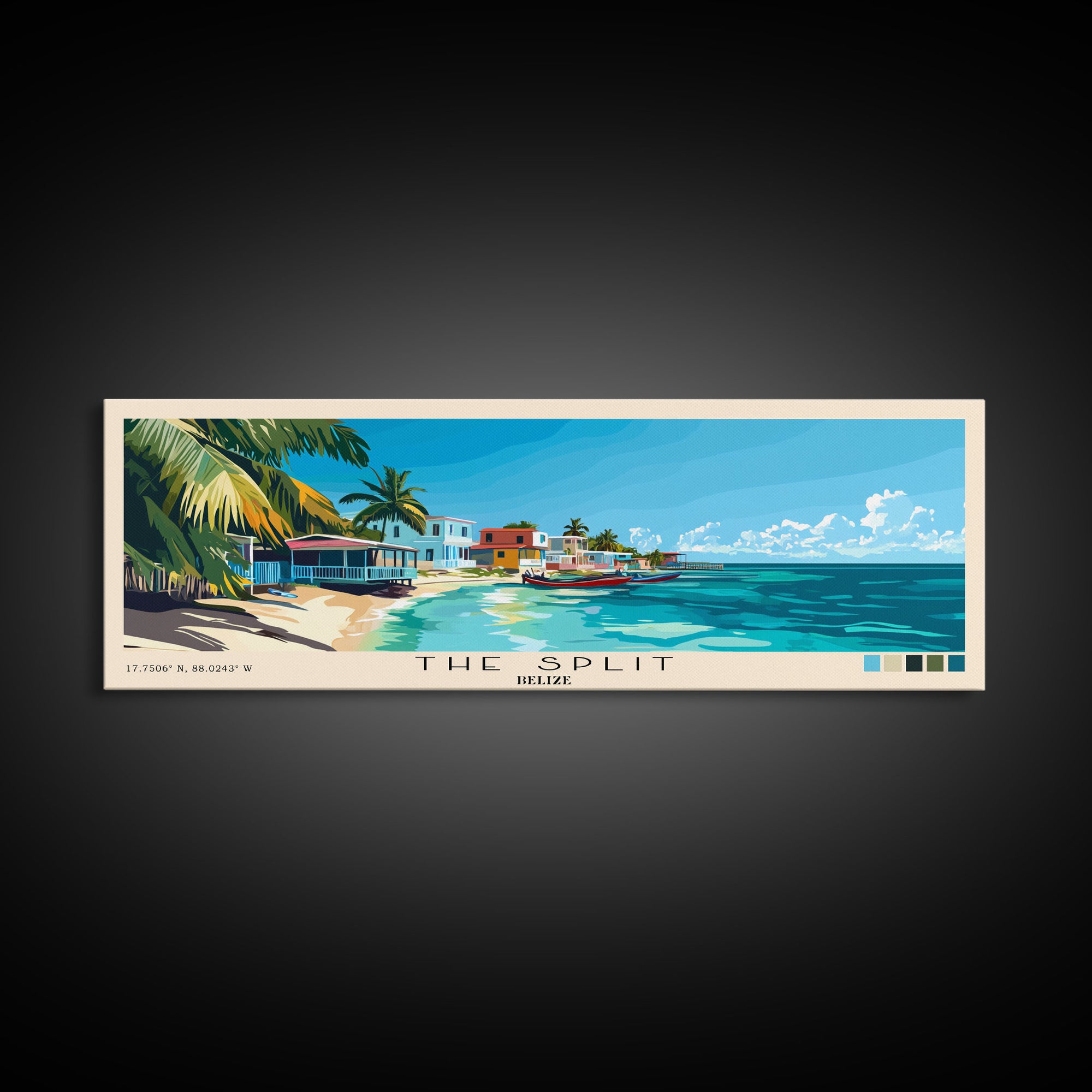 The Split, Belize Panoramic Beach Print, Vacation Gift, Belize Wall Art, Beach Painting, Beach Decor, Beach Painting