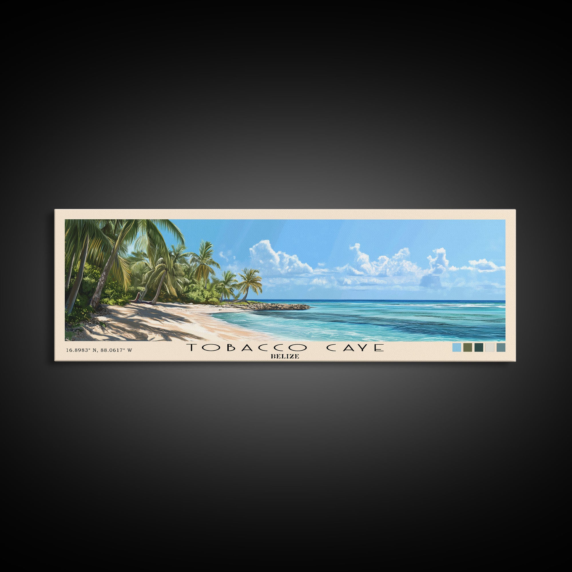 Tobacco Caye, Belize Panoramic Print, Vacation Gift, Belize Wall Art, Beach Painting, Beach Decor, Large Wall Art, Wood Frame Art