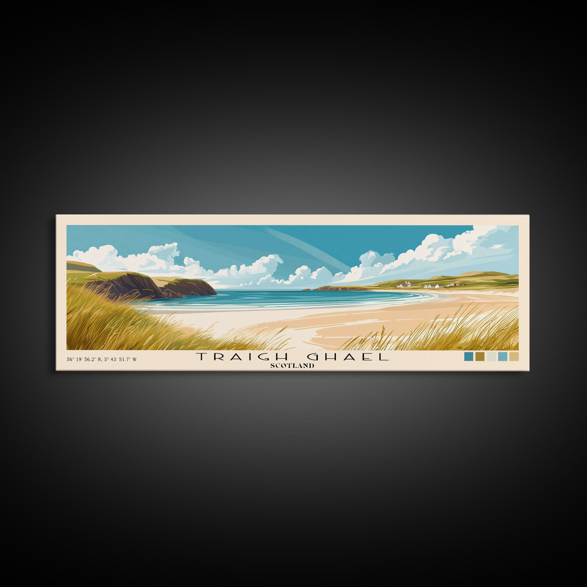 Traigh Ghael, Scotland Panoramic Print, Vacation Gift, Scotland Wall Art, Beach Painting, Beach Decor, Large Wall Art, Wood Frame Art