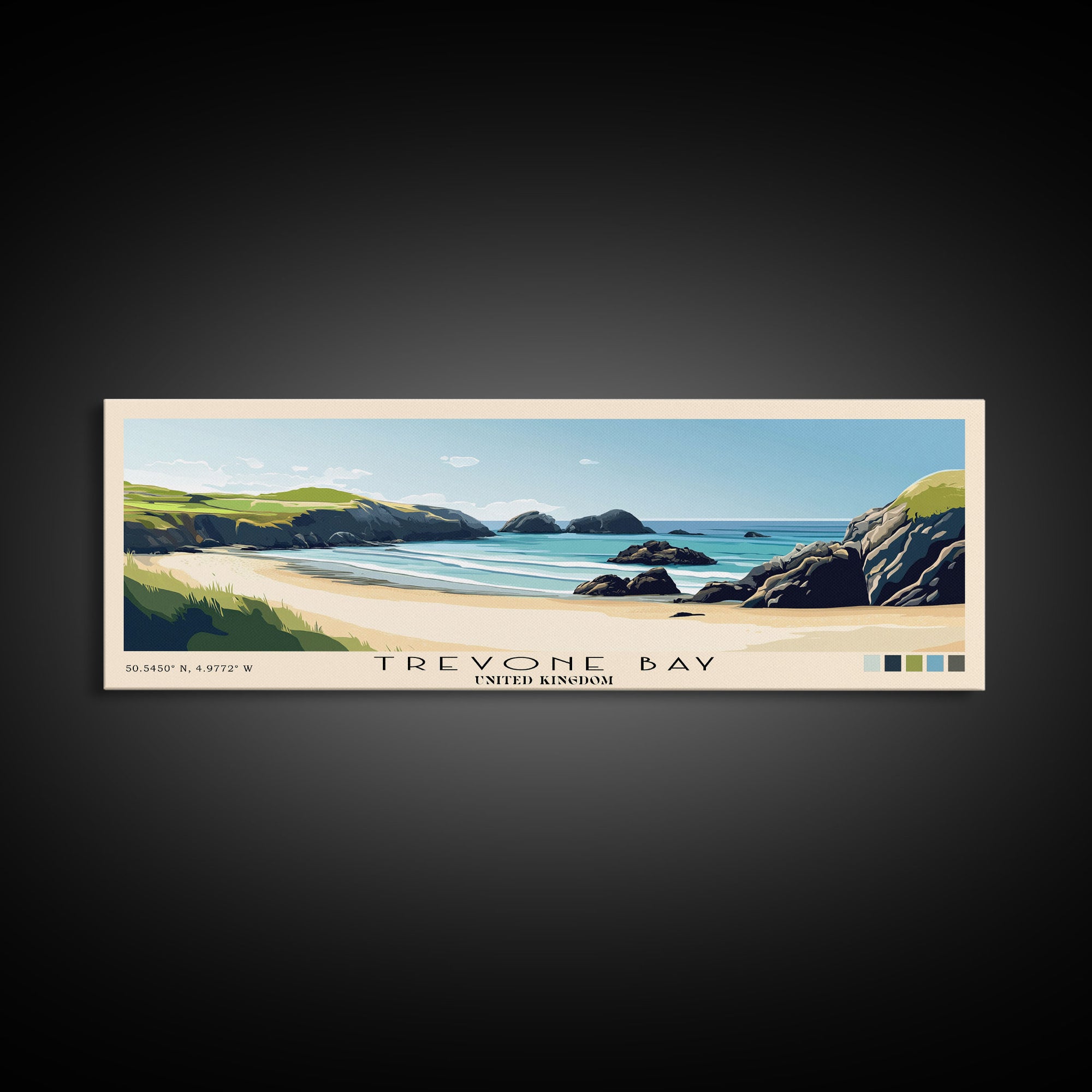 Trevone Bay, United Kingdom Panoramic Print, Vacation Gift, United Kingdom Wall Art, Beach Painting, Beach Decor, Beach Or Lakehouse Art