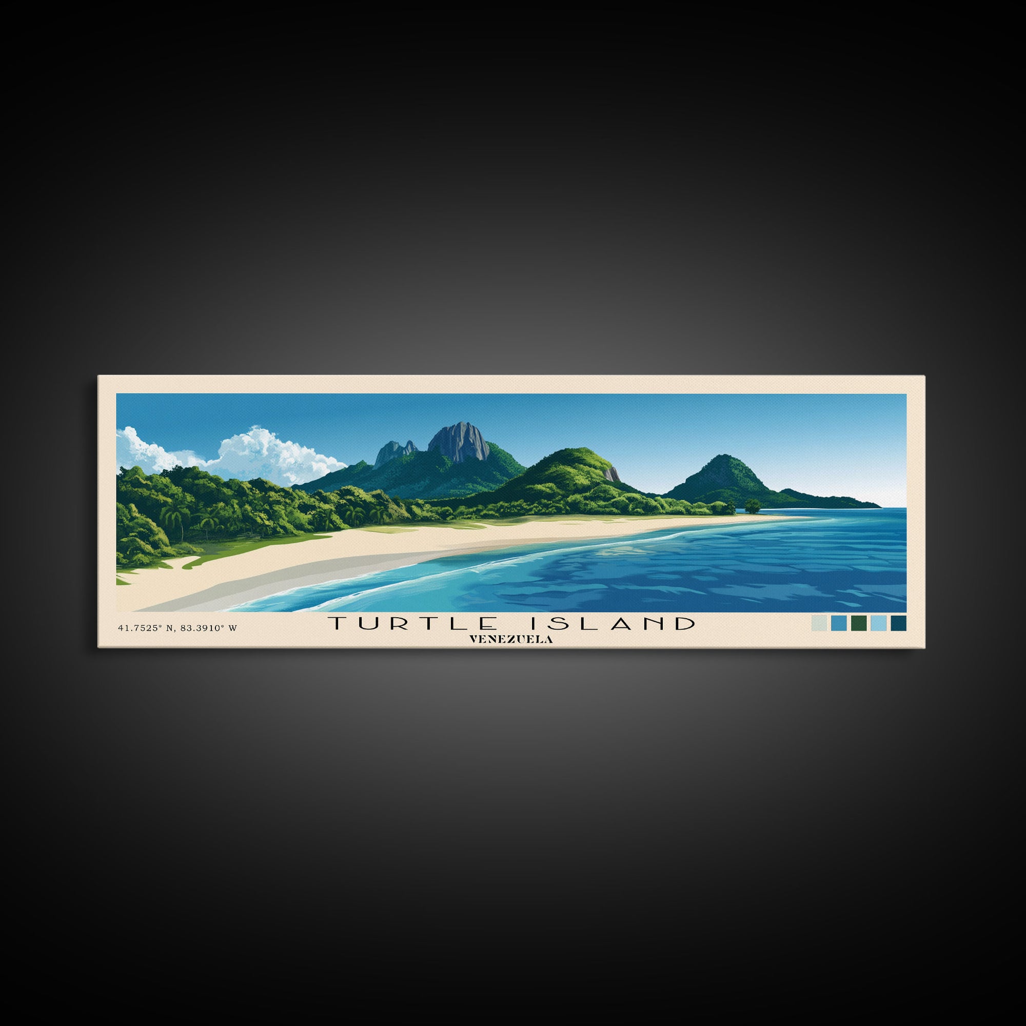 Turtle Island, Venezuela Panoramic Beach Print, Vacation Gift, Venezuela Wall Art, Beach Painting, Beach Decor, Beach Painting