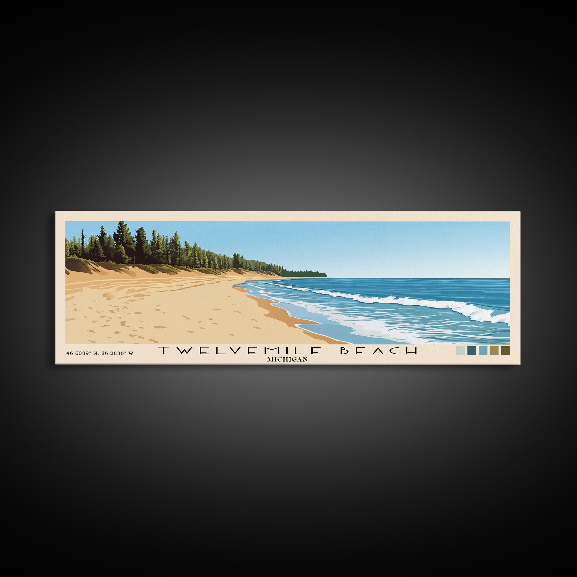 Twelvemile Beach, Michigan Panoramic Print, Vacation Gift, Michigan Wall Art, Beach Painting, Beach Decor, Large Wall Art, Wood Frame Art