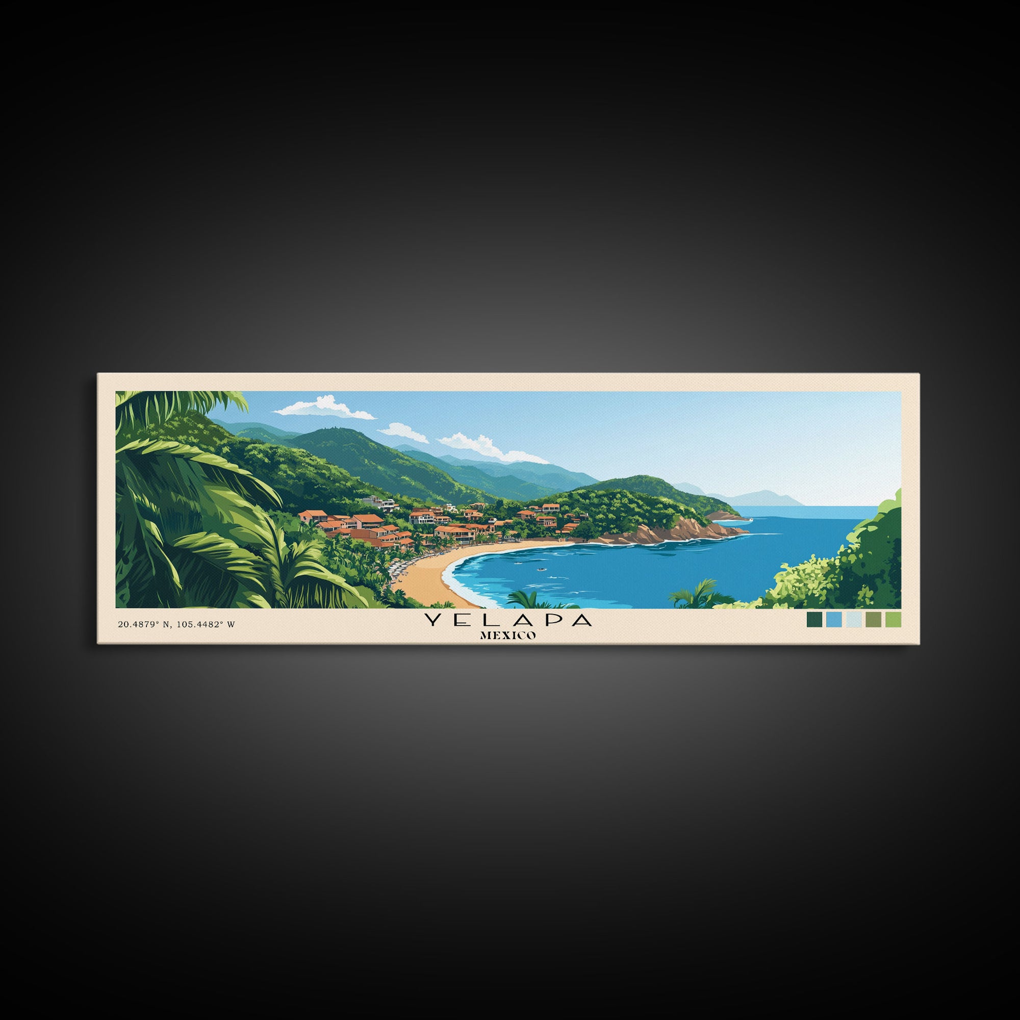 Yelapa, Mexico Panoramic Beach Print, Vacation Gift, Mexico Wall Art, Framed Canvas Print, Framed Beach Painting