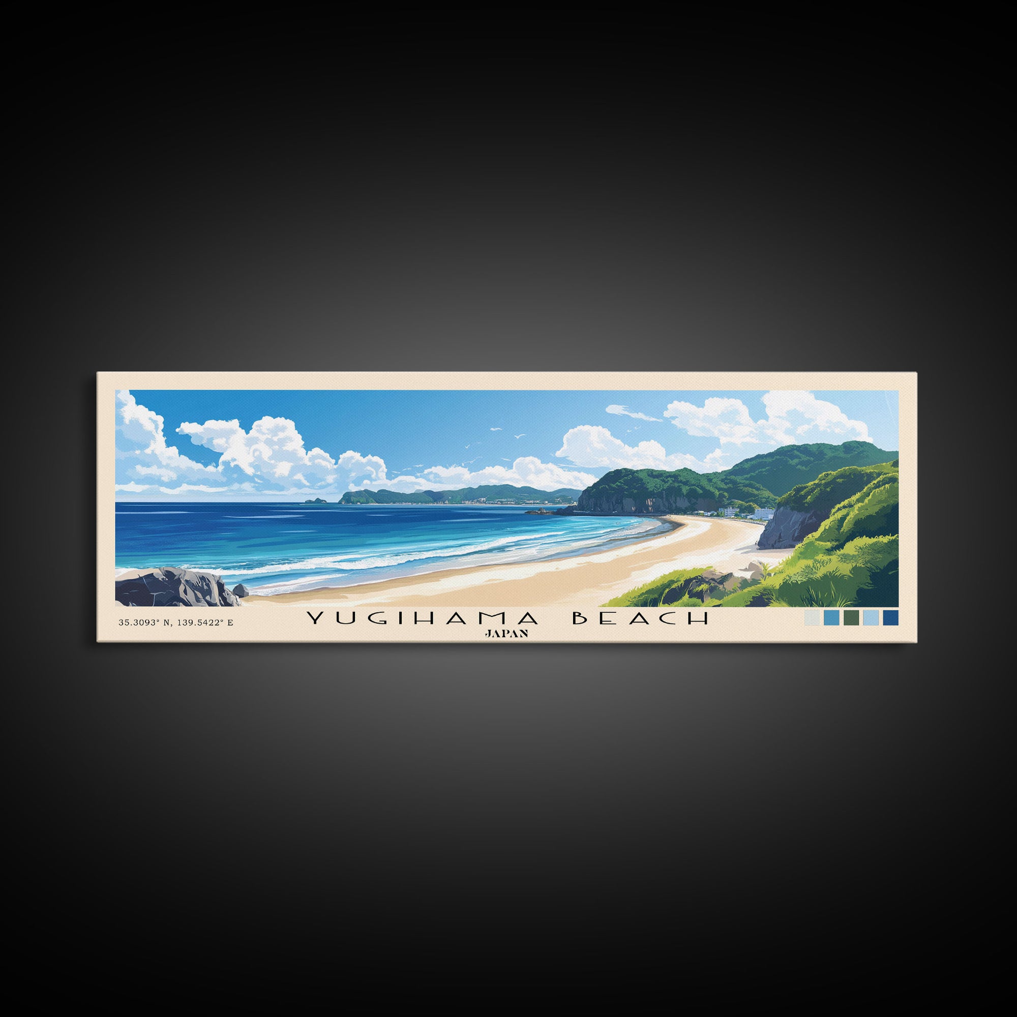 Yugihama Beach, Japan Panoramic Beach Print, Vacation Gift, Japan Wall Art, Beach Painting, Beach Decor, Beach Painting