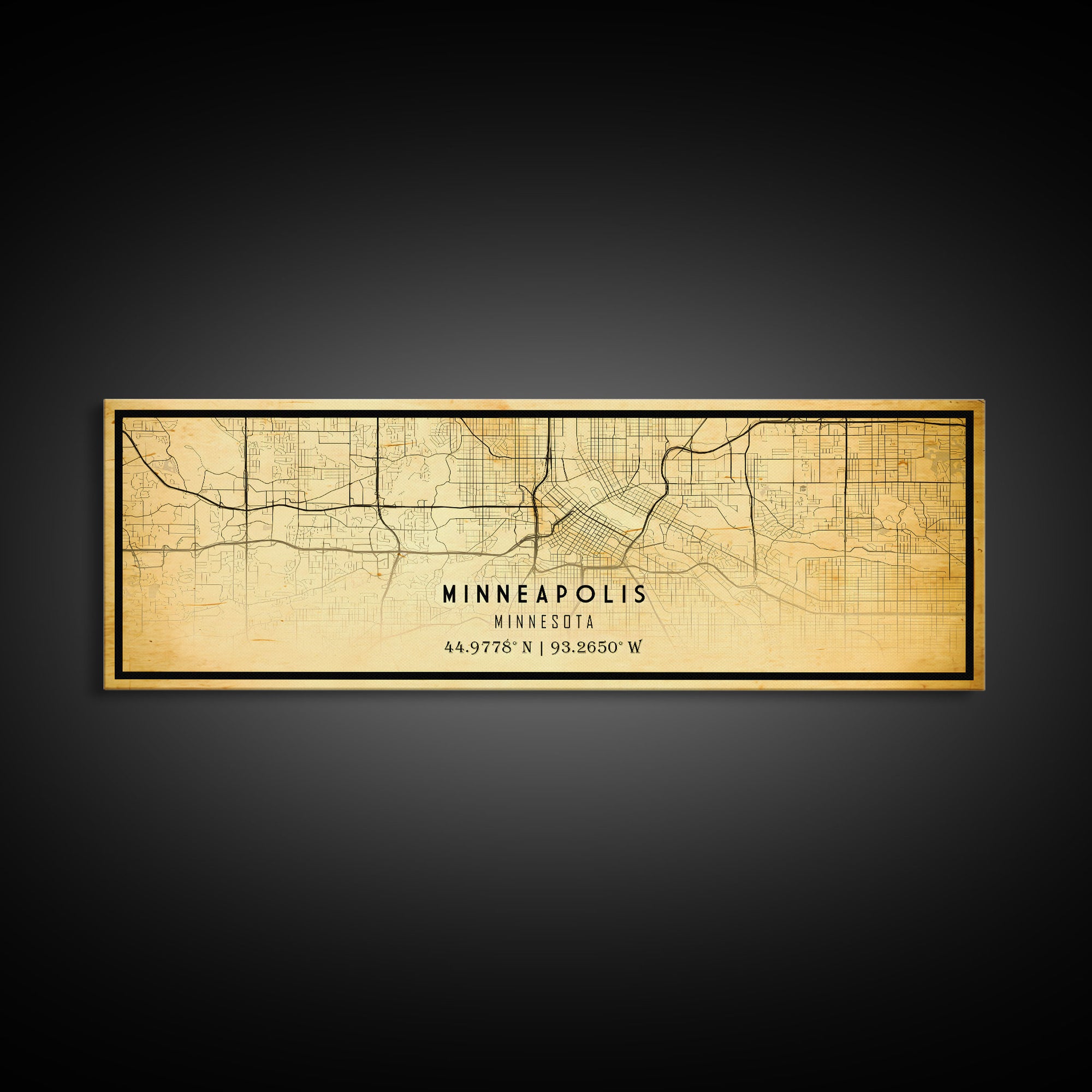 Minneapolis Panoramic map print poster or framed canvas, Minnesota map print poster canvas, Minneapolis road map print poster canvas