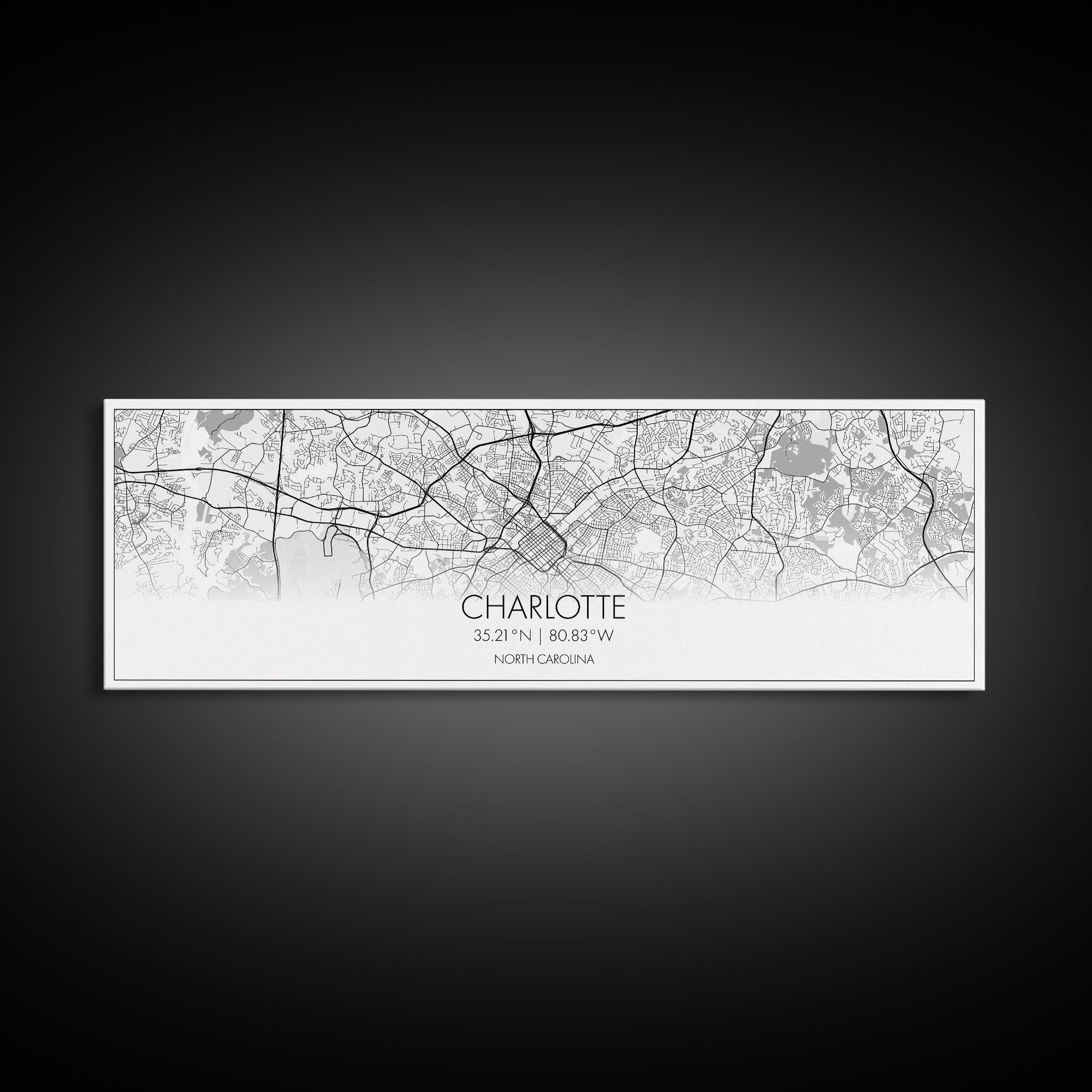 Panoramic Charlotte City Map, North Carolina Art, Map Print, Minimalist Wall Art, Canvas Art, Housewarming Gift, Street Map, Closing Gift