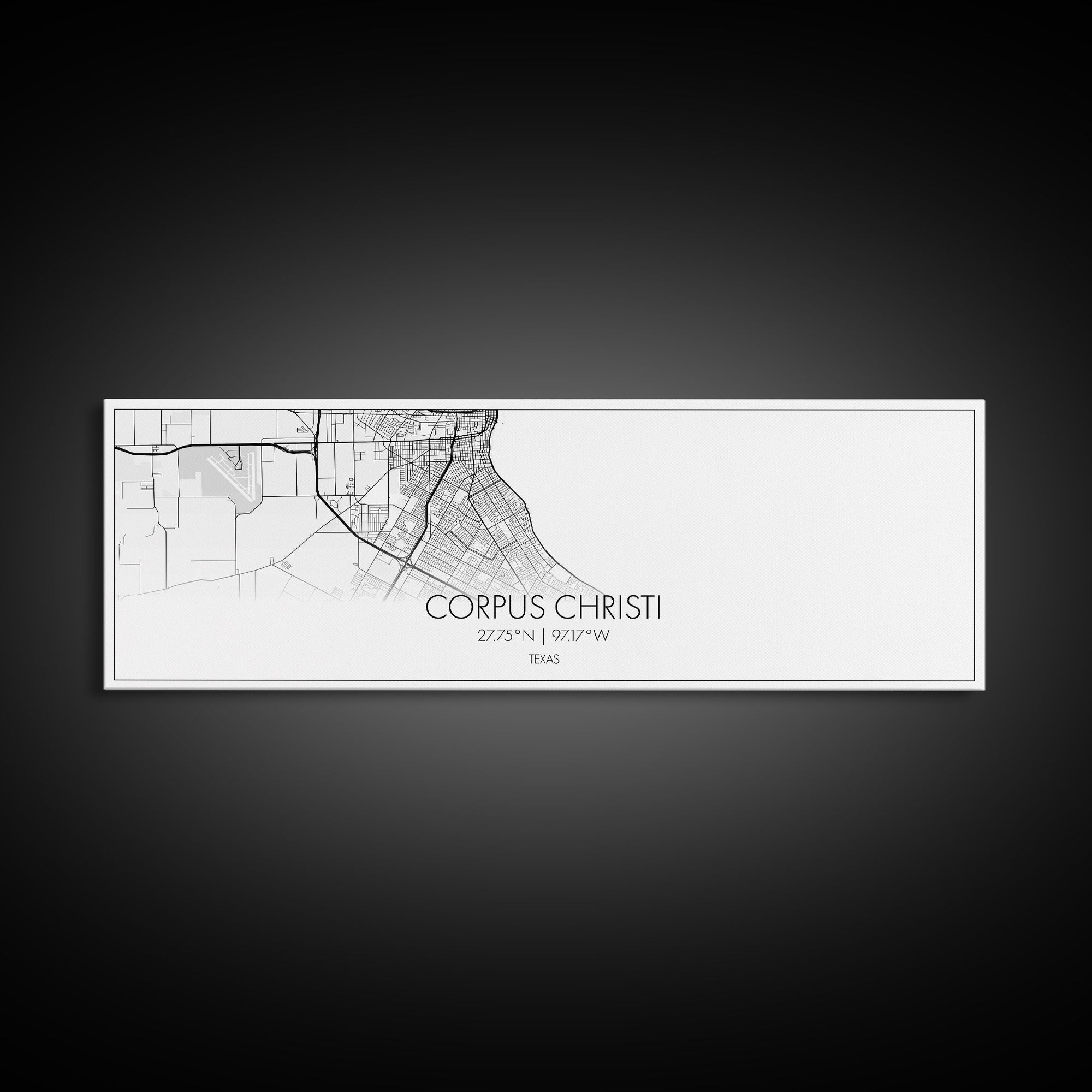 Panoramic Corpus Christi City Map, Texas Art, Map Print, Minimalist Wall Art, Canvas Art, Housewarming Gift, Street Map Art, Closing Gift