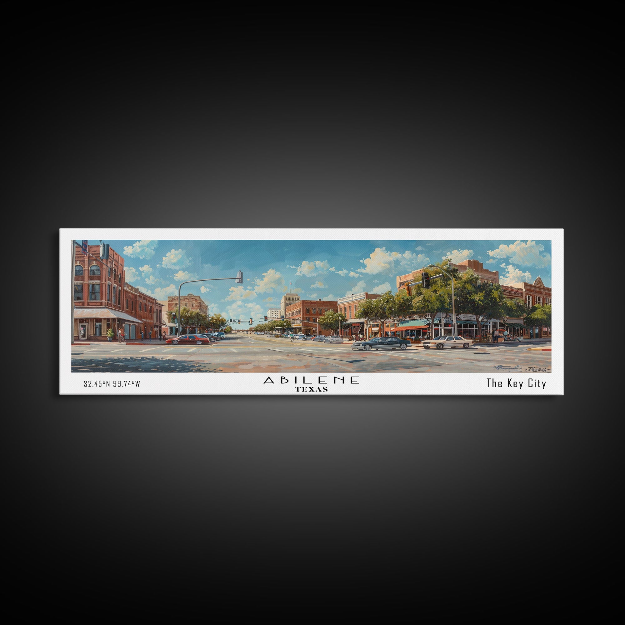 Abilene Texas Panoramic Painting, Watercolor Framed Canvas Print, Scenic City Art, Travel Poster, Home Decor, Wall Hanging, Gift Idea