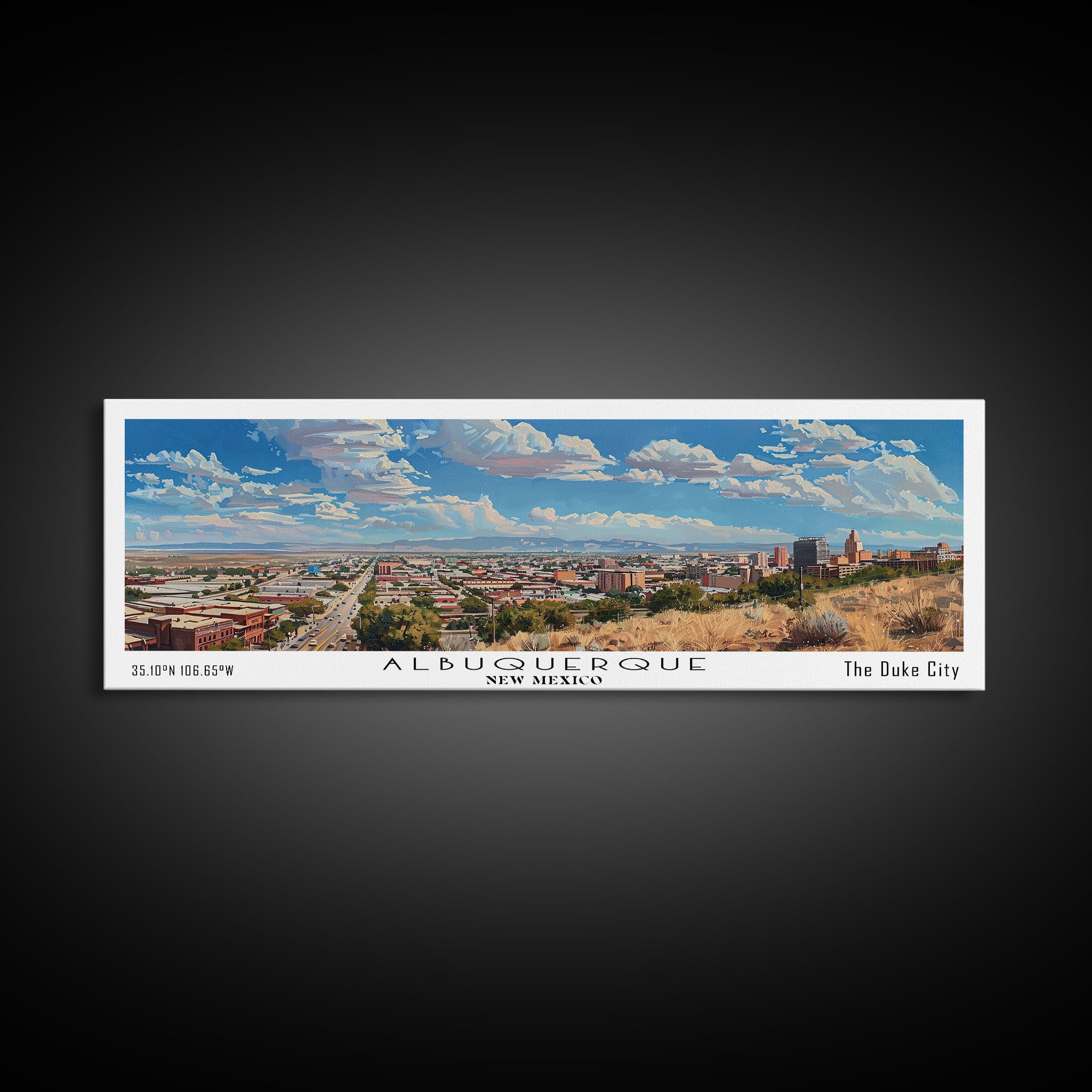 Albuquerque New Mexico Panoramic Painting, Watercolor Framed Canvas Print, Scenic City Art, Travel Poster, Home Decor, Office Wall Art, Gift Idea