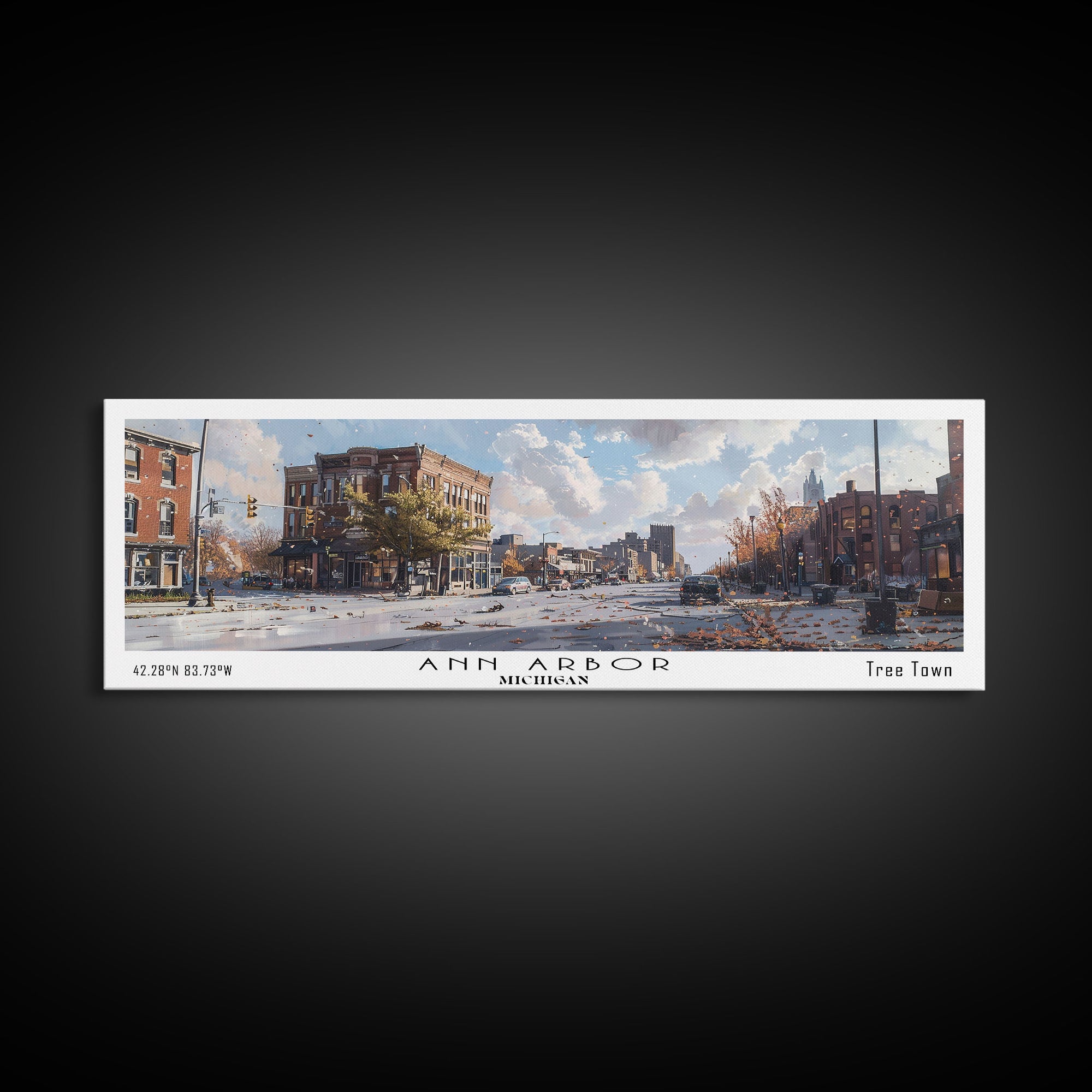 Ann Arbor Michigan Panoramic Watercolor Painting, Framed Canvas Print, Scenic City Art, Travel Poster, Home Decor, Wall Hanging, Gift Idea