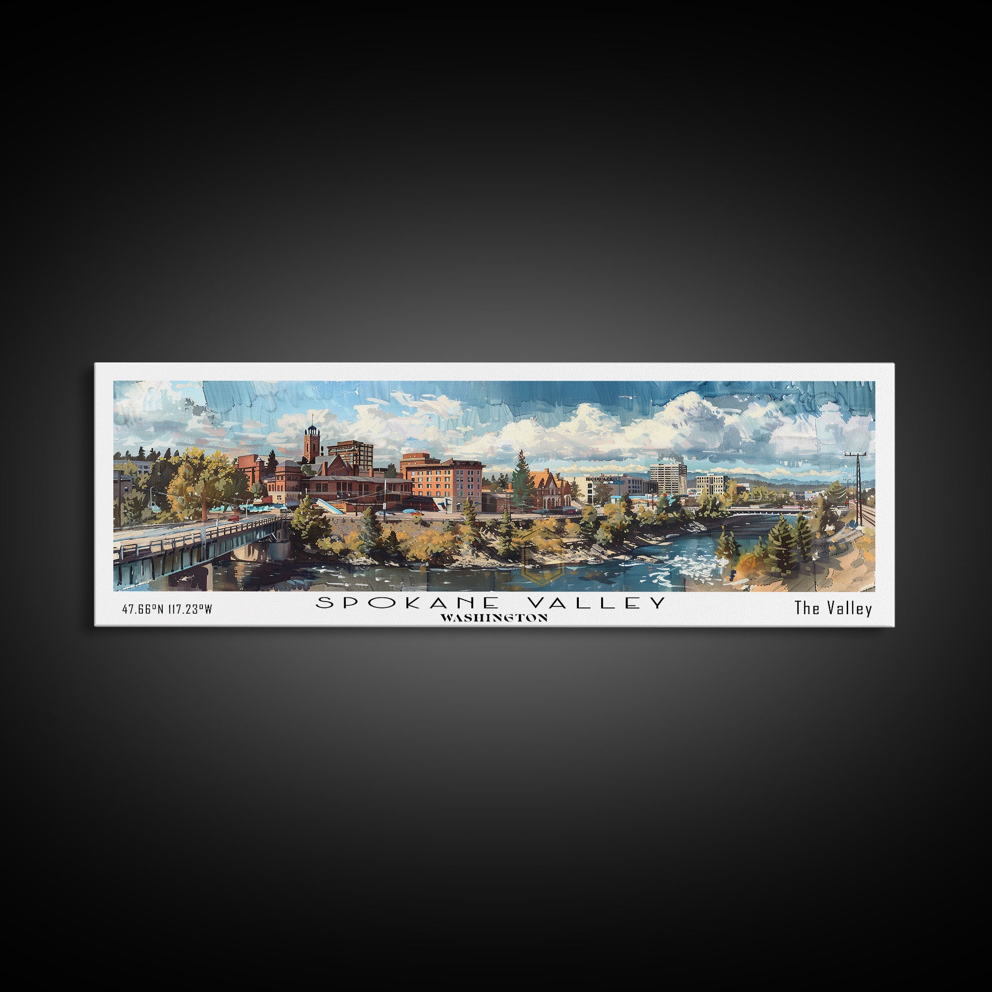 Spokane Valley Washington Travel Poster, Framed Canvas Print, Office Art, Wall Hanging, Travel Gift, Living Room Art, Vintage Style