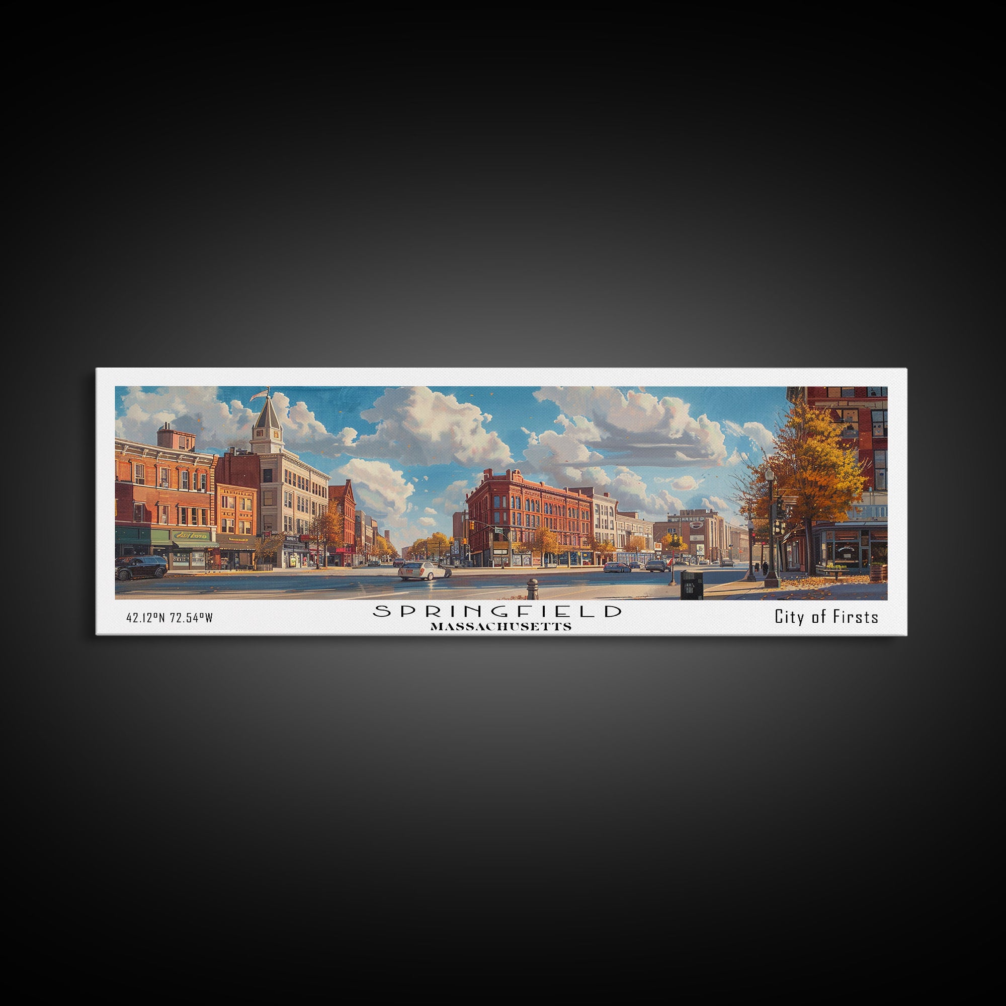 Springfield Massachusetts Travel Poster, Framed Canvas Print, Wall Art, Home Decor, Office Art, Living Room Art, Travel Gift, Vintage Style