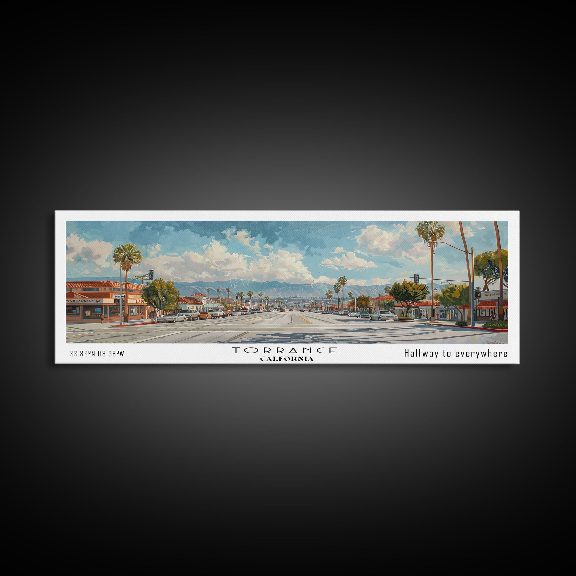 Torrance California Panoramic Art, Framed Canvas Print, Vintage Style Travel Poster, Unique Home Decor, Office Wall Art, Artistic Gift