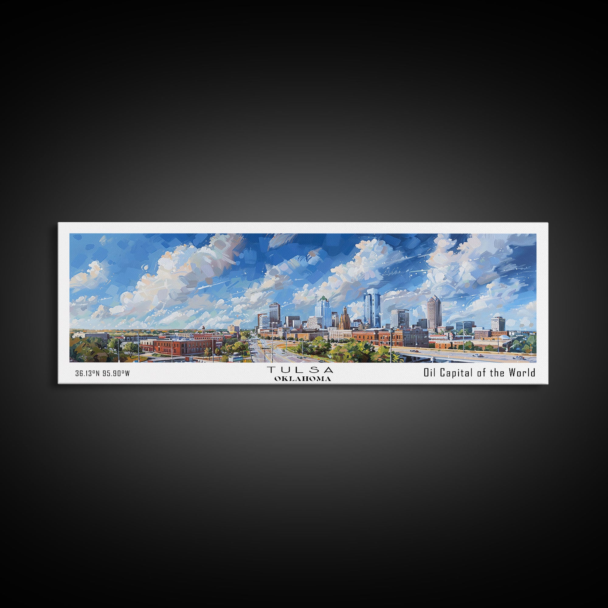 Tulsa Oklahoma Panoramic Painting, Framed Canvas Print, Vintage Travel Poster, Artistic Home Decor, Unique Office Wall Art, Gift Idea