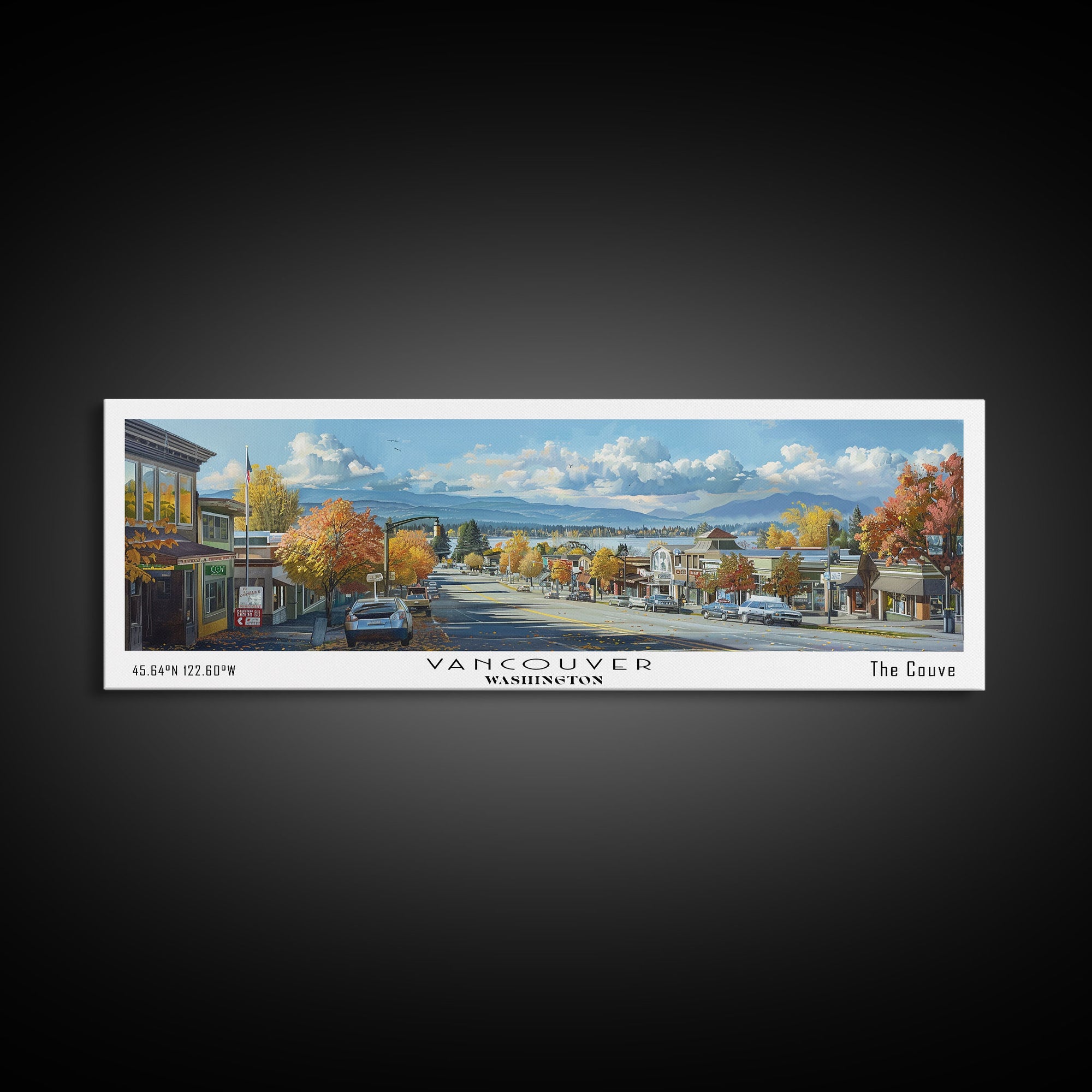 Vancouver Washington Panoramic Painting, Framed Canvas Print, Vintage Travel Poster, Artistic Wall Art, Unique Office Decor, Living Room Gift