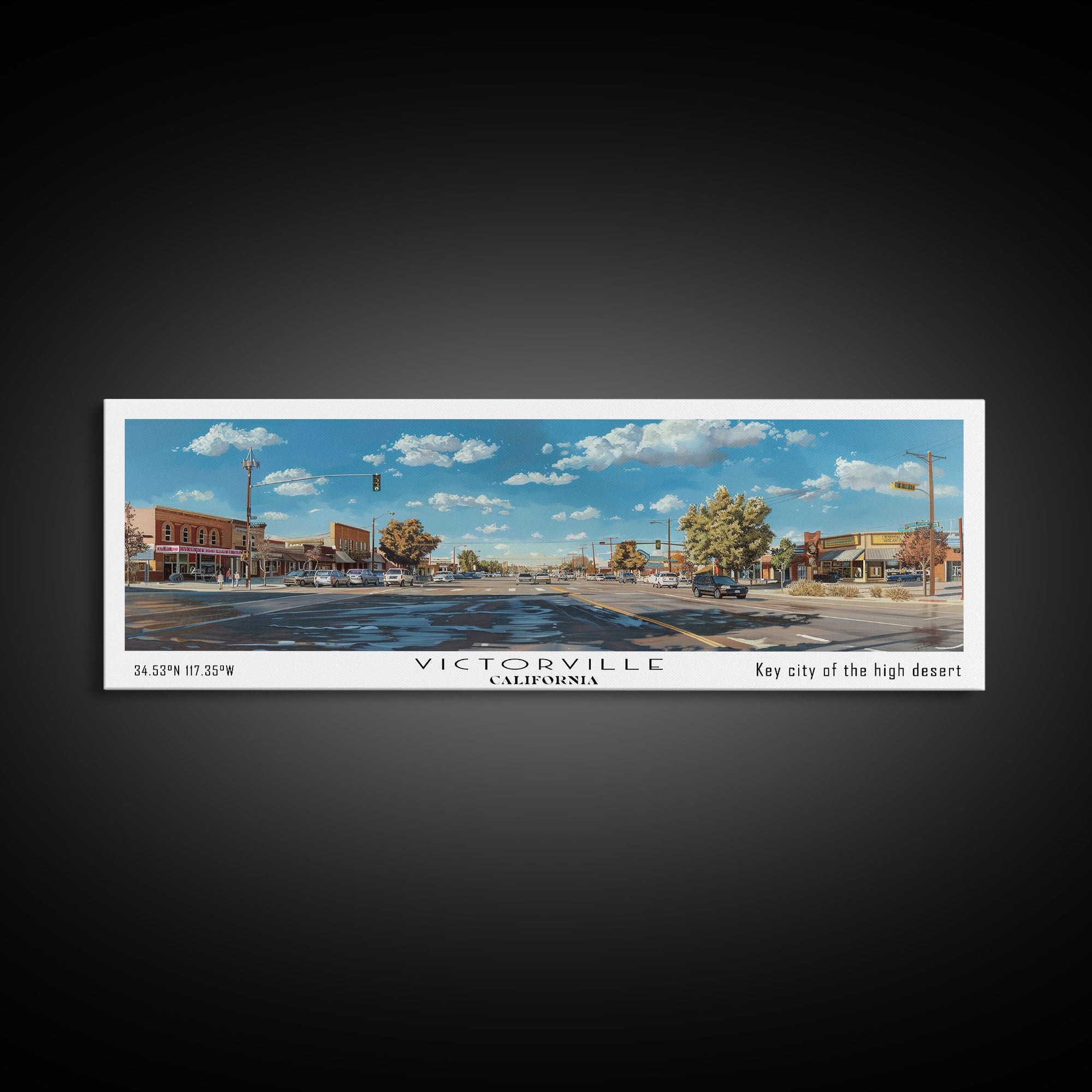 Victorville California Panoramic Wall Art, Framed Canvas Print, Retro Style Travel Poster, Unique Home Decor, Artistic Office Piece, Original Gift