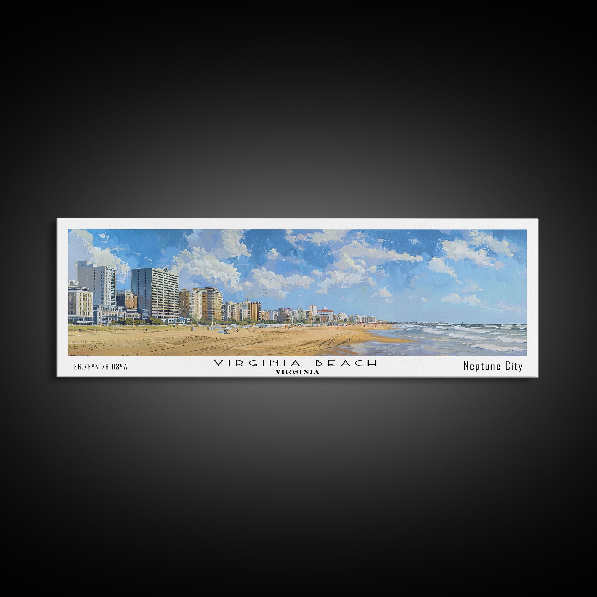 Virginia Beach Virginia Panoramic Framed Canvas Print, Vintage Travel Poster, Unique Wall Art, Artistic Living Room Decor, Office Gift, Home Decoration