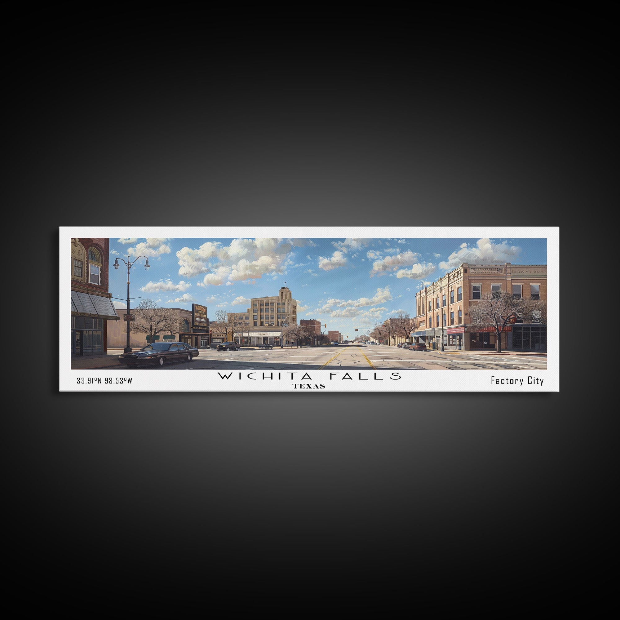 Wichita Falls Texas Panoramic Painting, Framed Canvas Print, Retro Style Travel Poster, Unique Home Decor, Artistic Office Wall Art