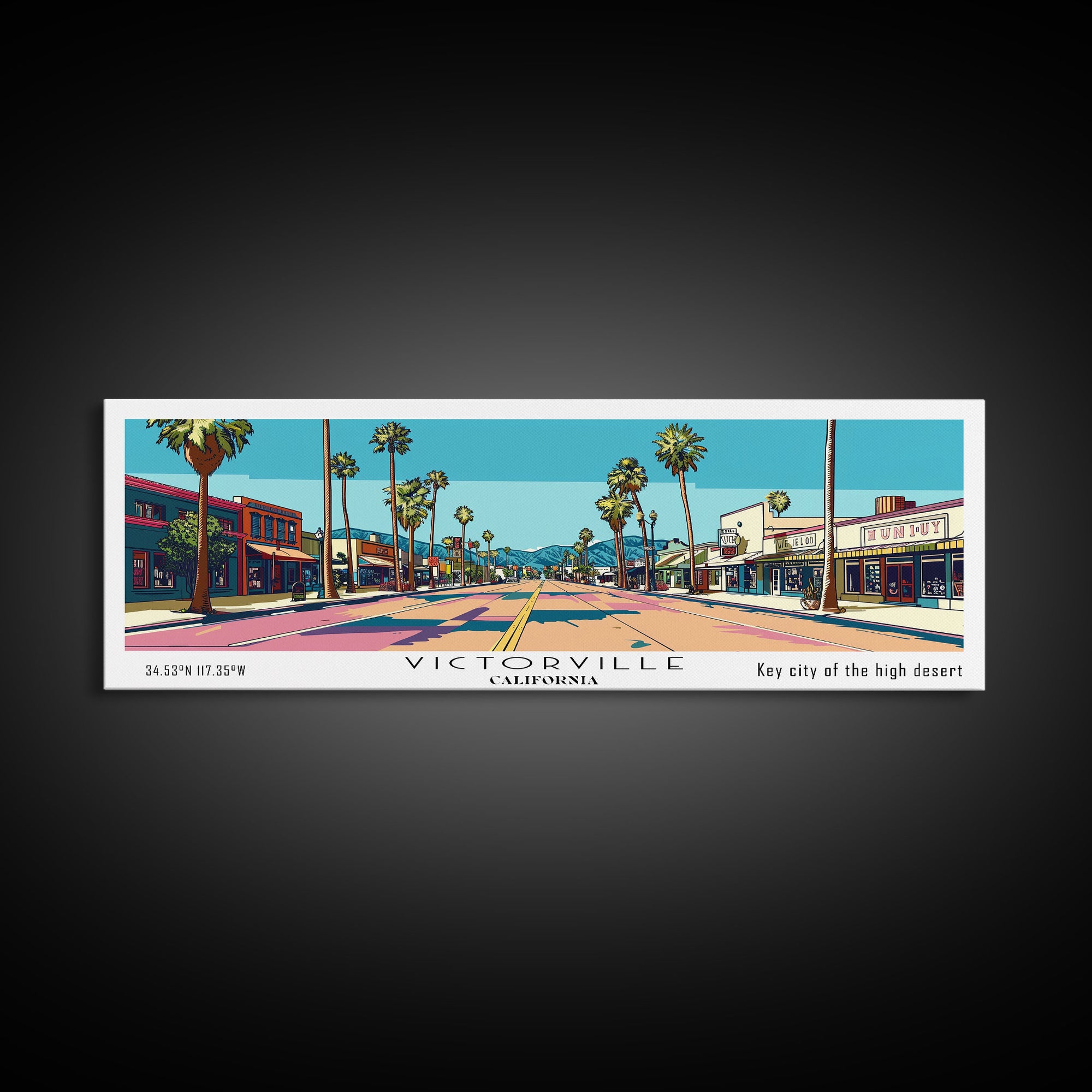 Victorville California Panoramic Art, Mid Century Modern Framed Canvas Print, Retro Pop Art Travel Poster, City Print, Living Room Decor