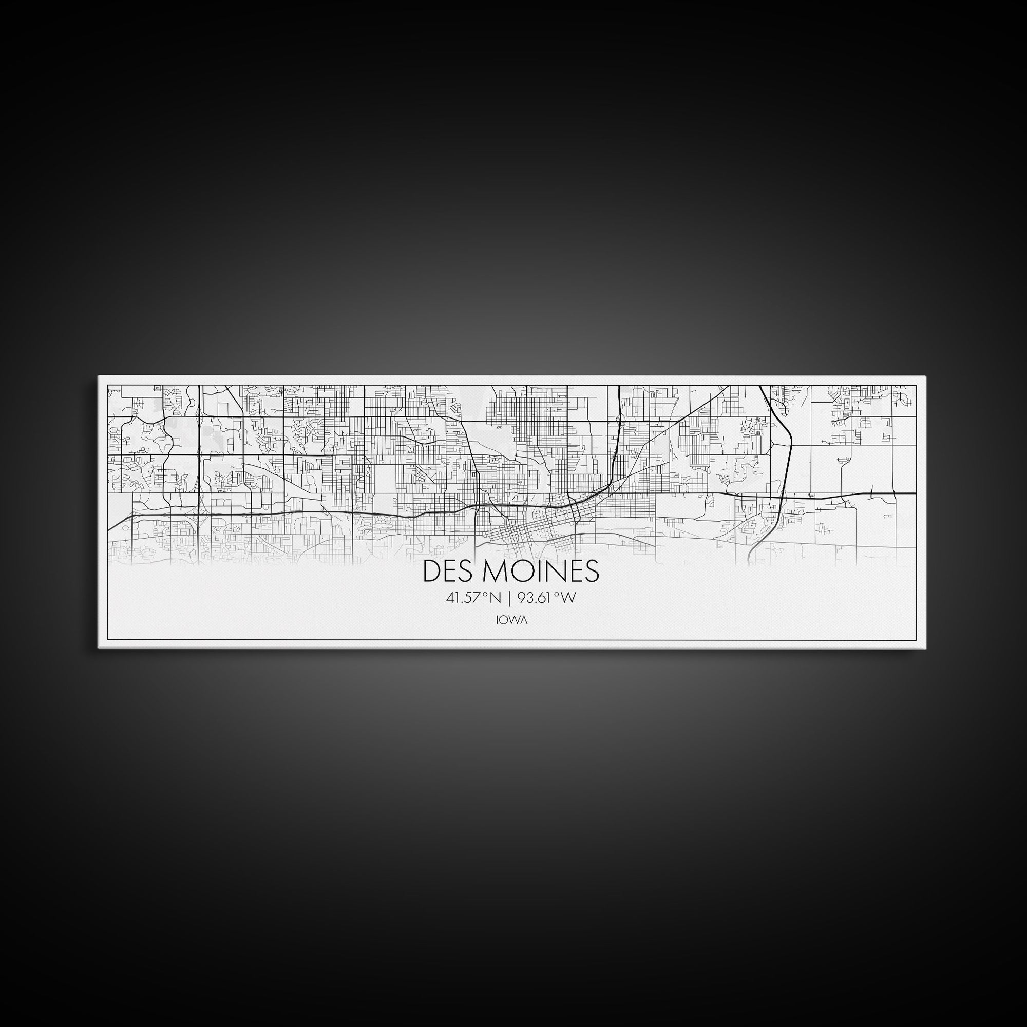 Panoramic Des Moines City Map, Iowa Art, Map Print, Minimalist Wall Art, Canvas Art, Housewarming Gift, Street Map Art, Closing Gift