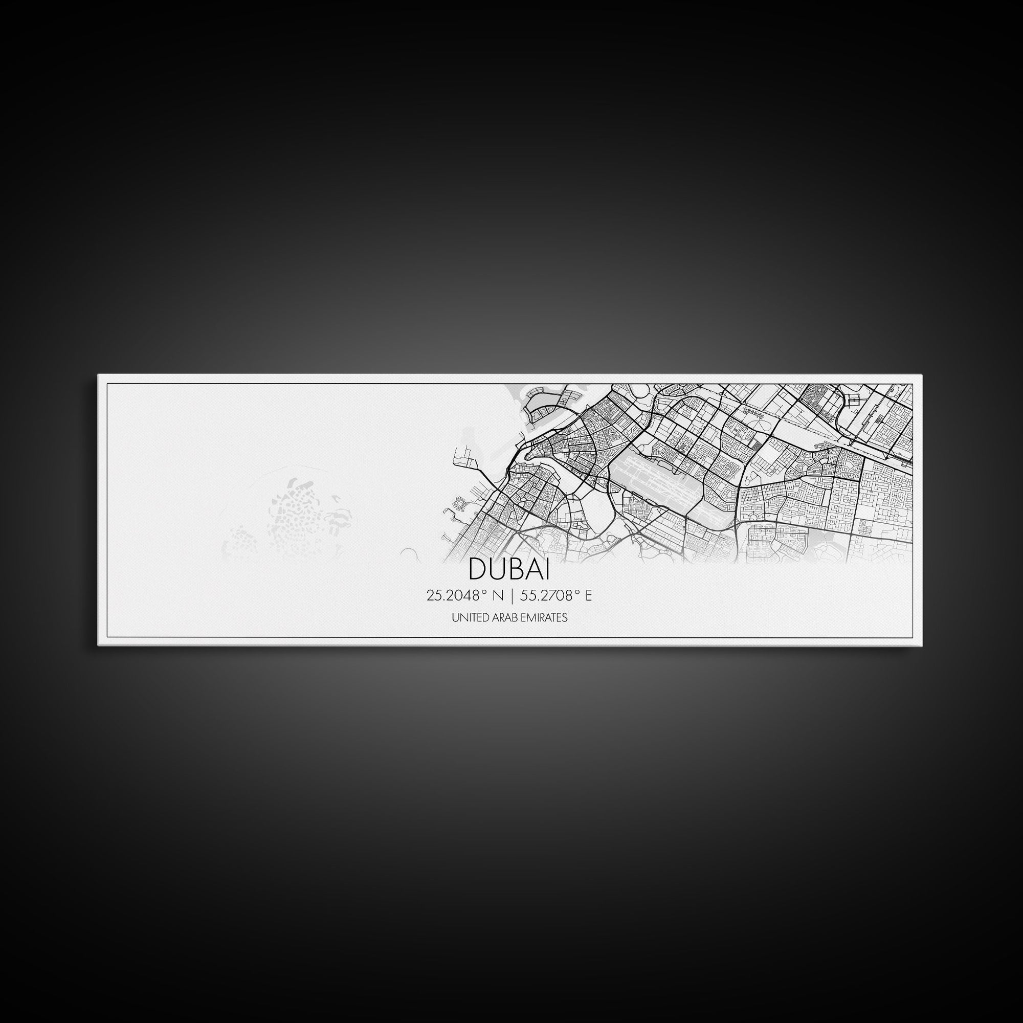 Panoramic Dubai City Map, United Arab Emirates Art, Map Print, Minimalist Wall Art, Canvas Art, Housewarming Gift, Street Map, Closing Gift