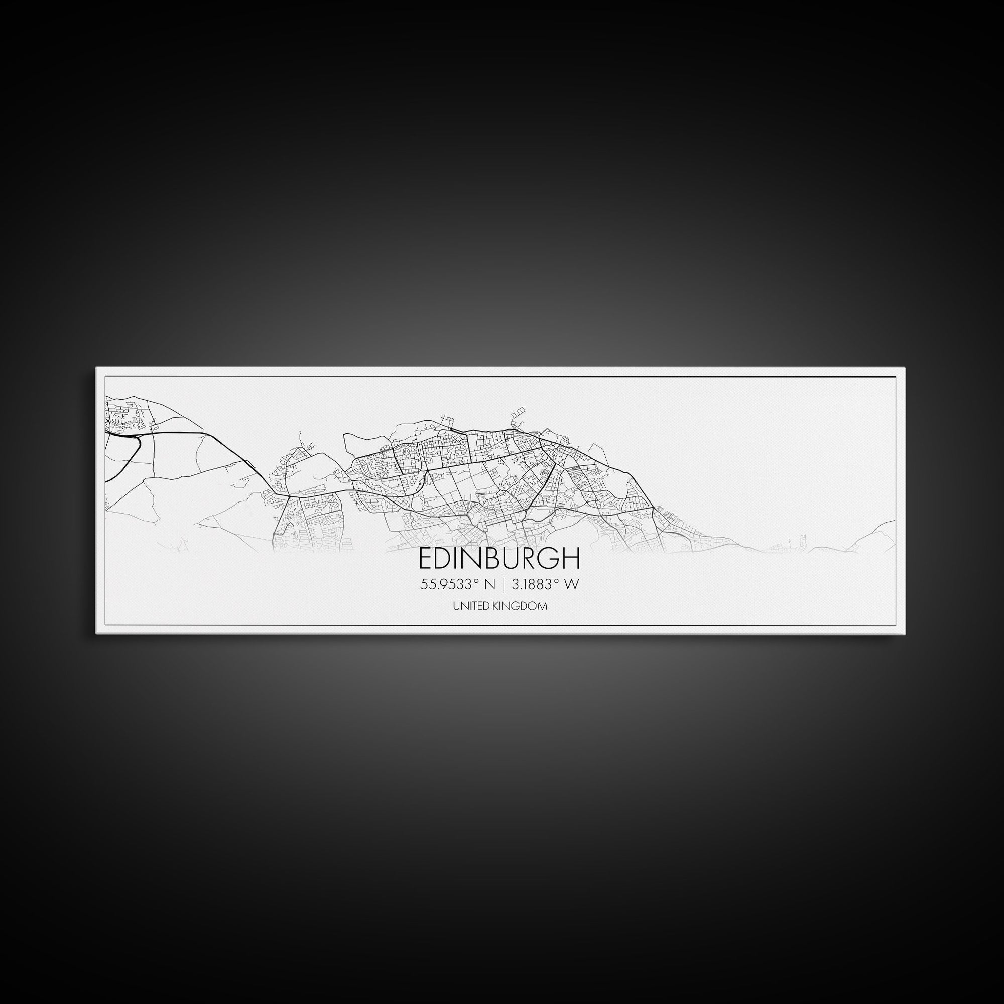 Panoramic Edinburgh City Map, United Kingdom Art, Map Print, Minimalist Wall Art, Canvas Art, Housewarming Gift, Street Map, Closing Gift