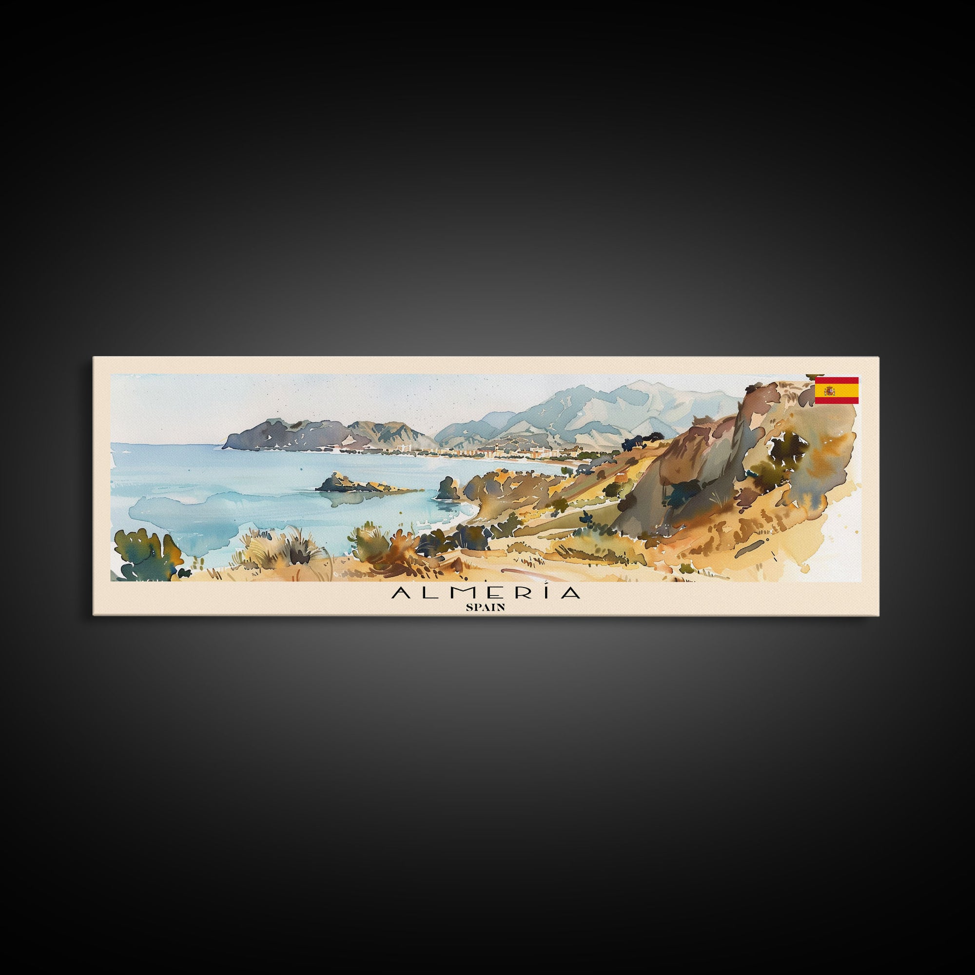 Almeria Spain Panoramic Travel Poster, Framed Canvas Print or Metal Wall Art, Travel Art, Home Decor, Panoramic Painting, Midcentury Art